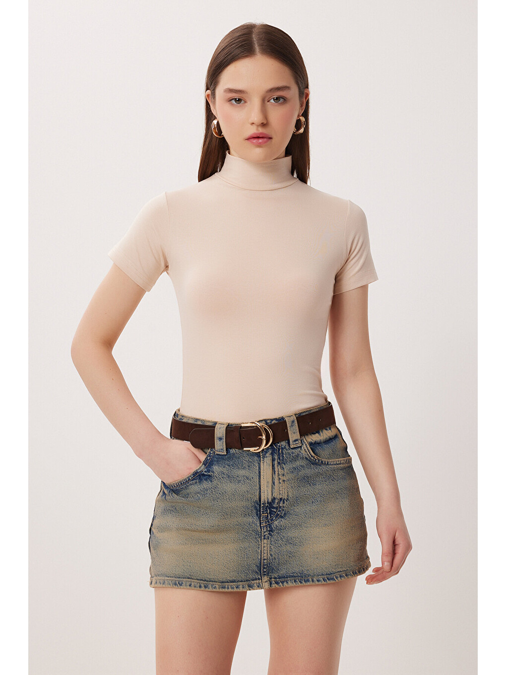 Ekru Balıkçı Yaka Basic Viskon Bluz KREM LRN0027-1