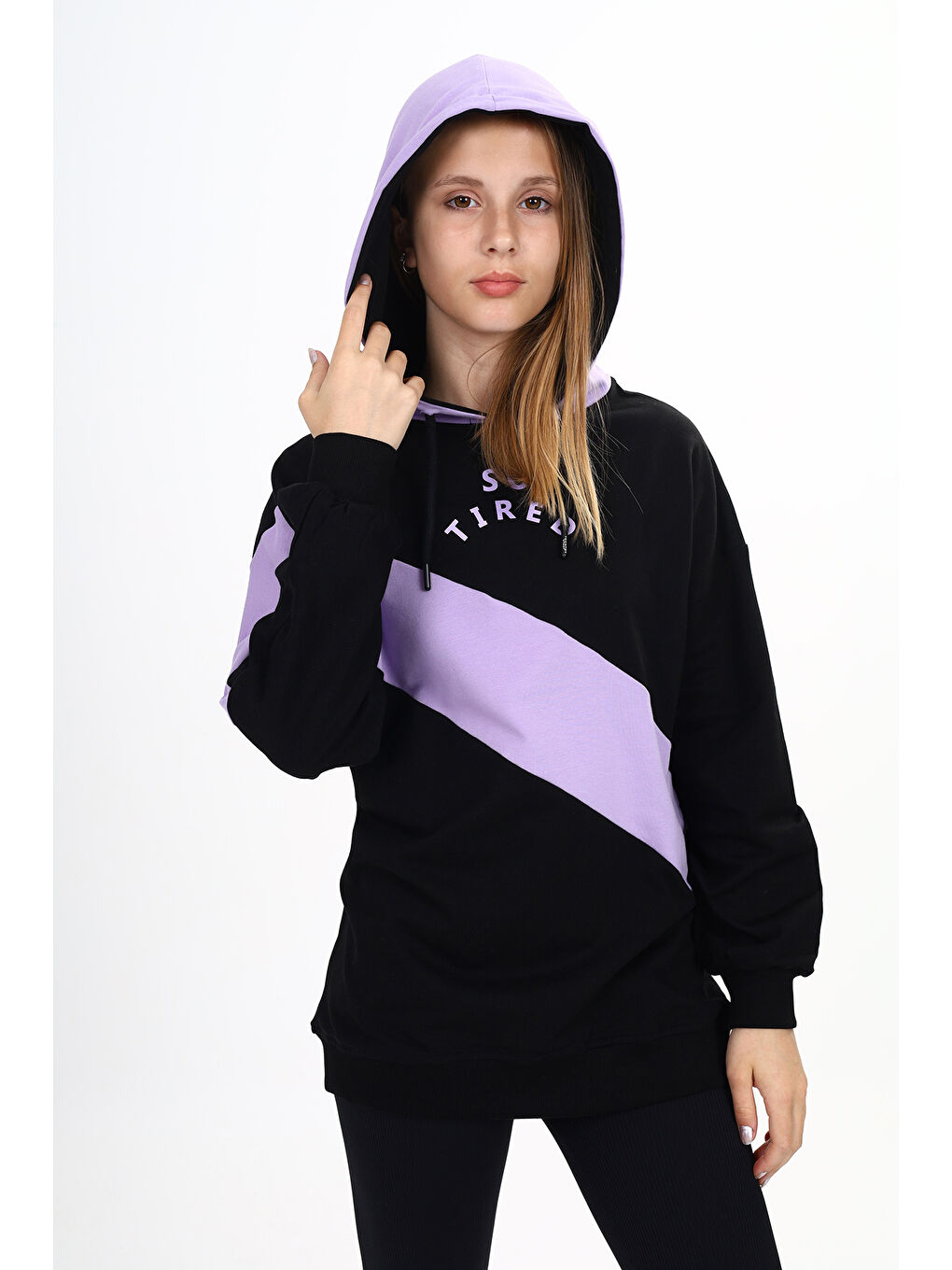 Lila Kız Çocuk So Tıred Baskılı Elbise-3