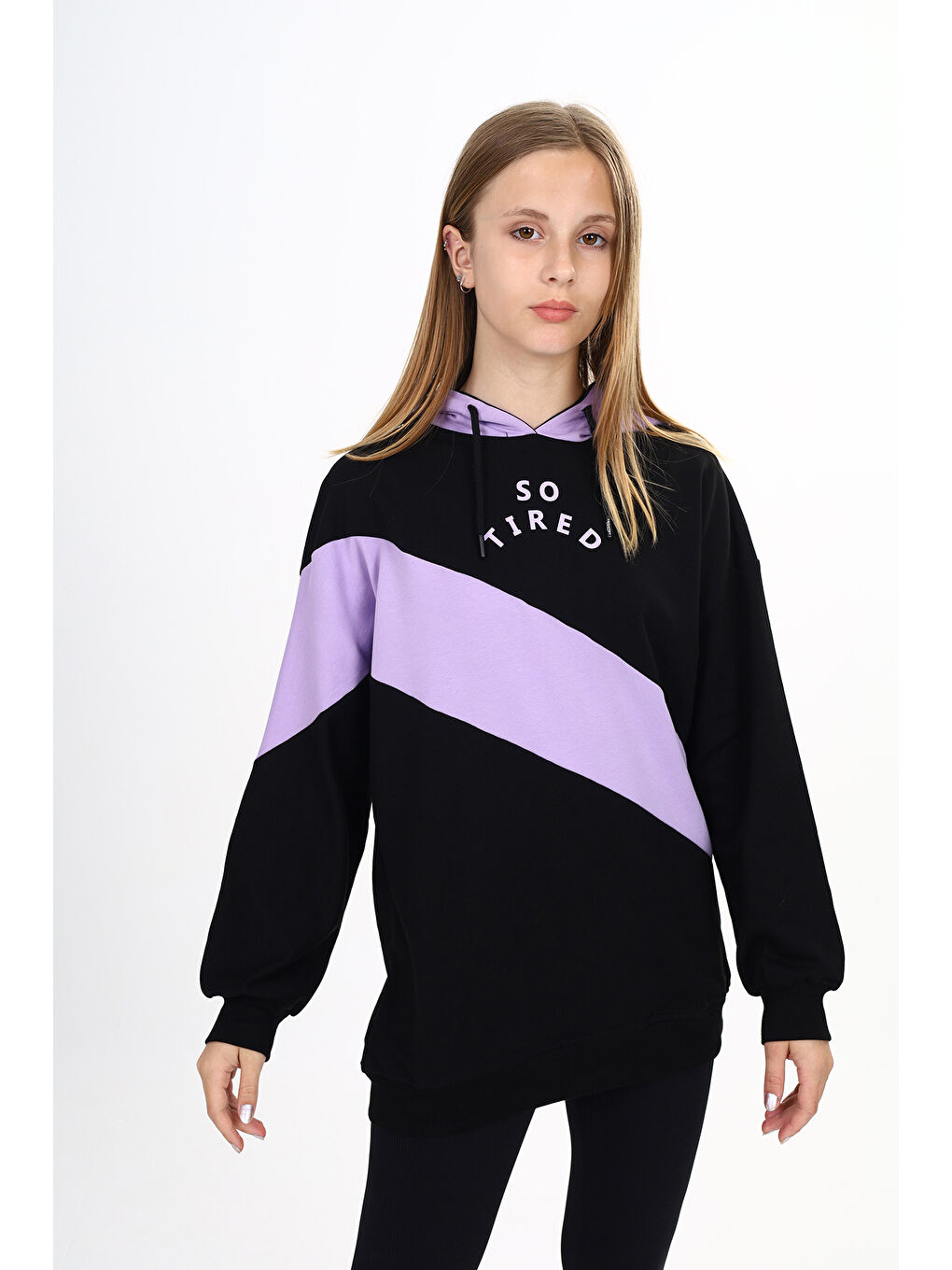 Lila Kız Çocuk So Tıred Baskılı Elbise-4