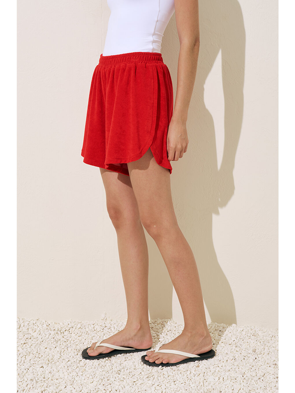 Havlu Kumaş Şort Kırmızı-6