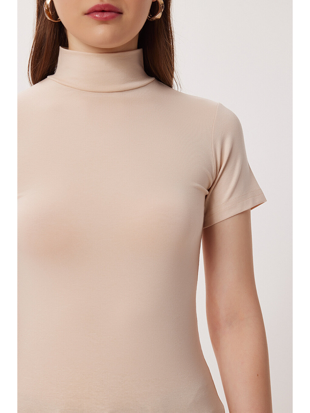Ekru Balıkçı Yaka Basic Viskon Bluz KREM LRN0027-4