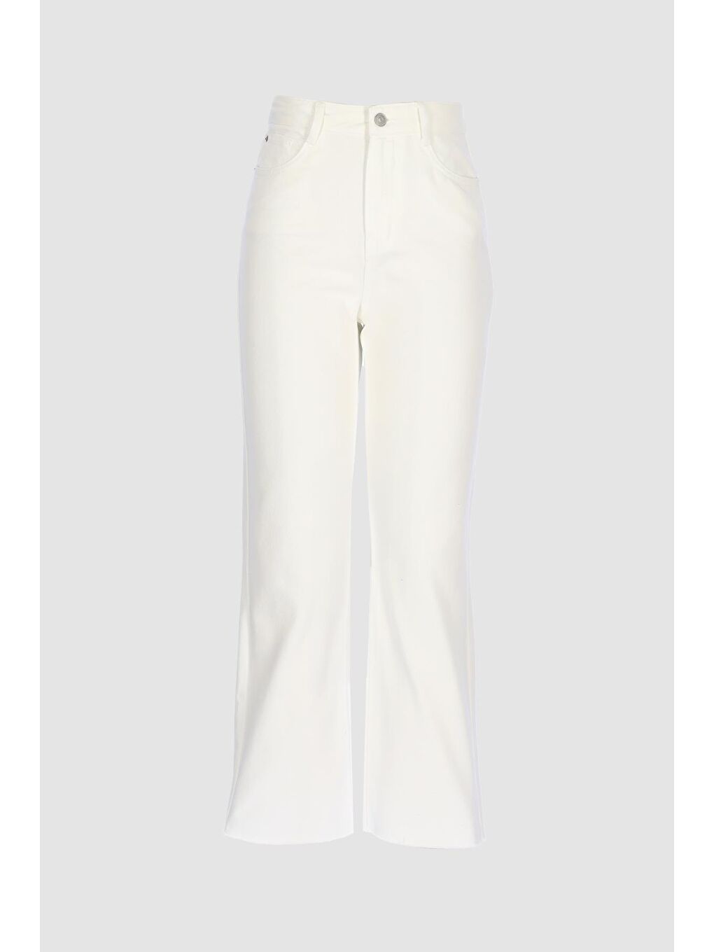 Eliza Beyaz Yüksek Bel Straight Fit Patı Fermuarlı Paçası Kesikli Jean Pantolon C 4518-116