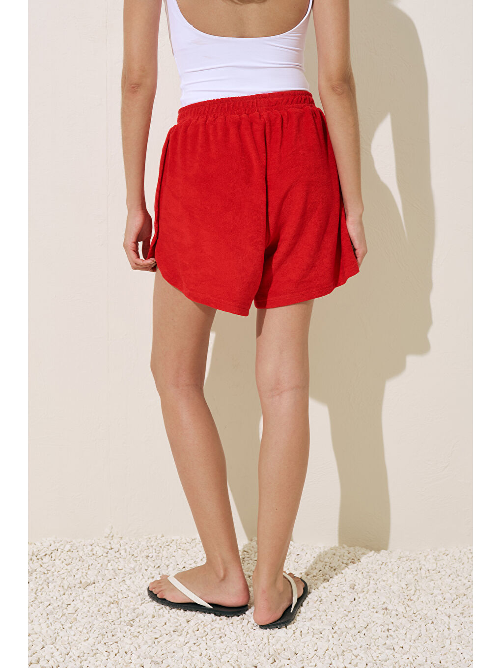 Havlu Kumaş Şort Kırmızı-7