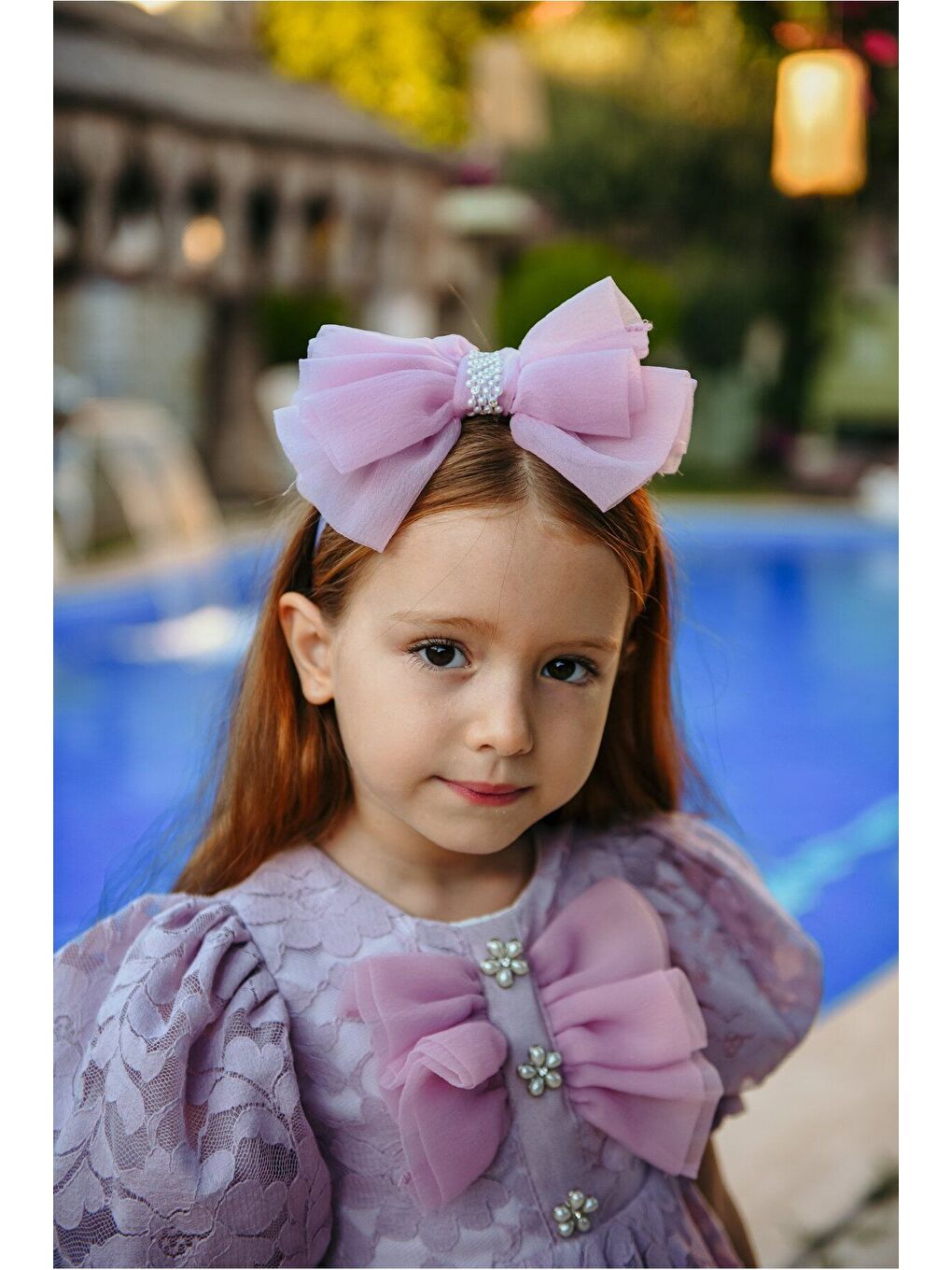 Lila Fiyonklu ve Kabarık Kollu Prenses Model Dantel İşlemeli Çocuk Abiye Elbise_M2450-2