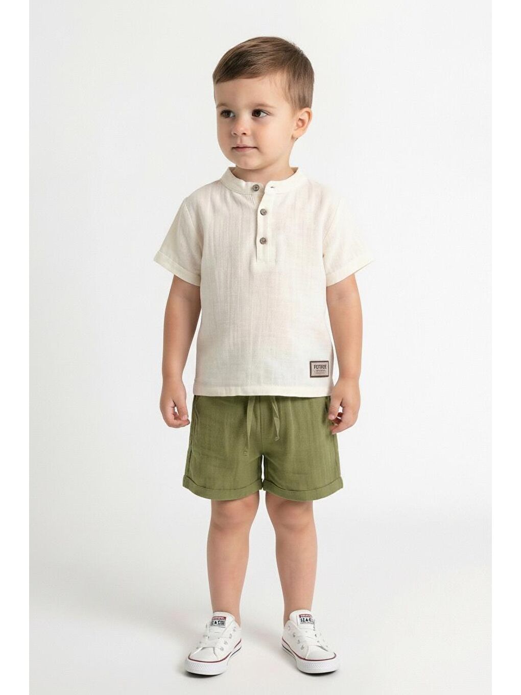 Yeşil Müslin Bis.Yaka Şortlu Takım