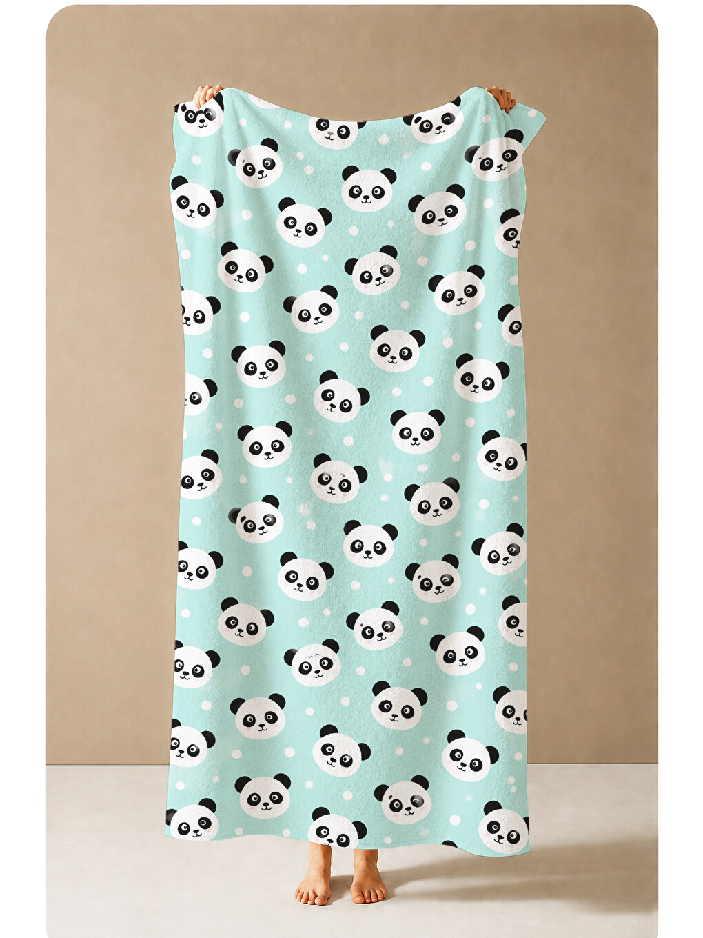 Sevimli Panda Mint Yeşili Tekrarlı Desenli 70x150 Plaj Havlusu - Dijital Baskılı Banyo Havlusu-4