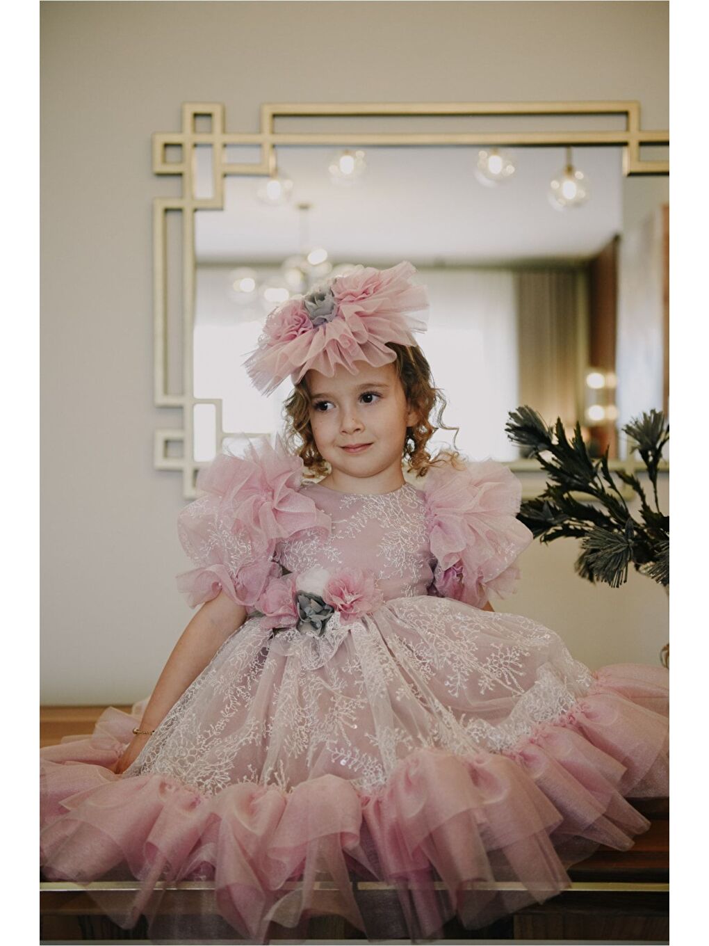 Pembe Kız Çocuk Taç Aksesuarlı Prenses Elbisesi