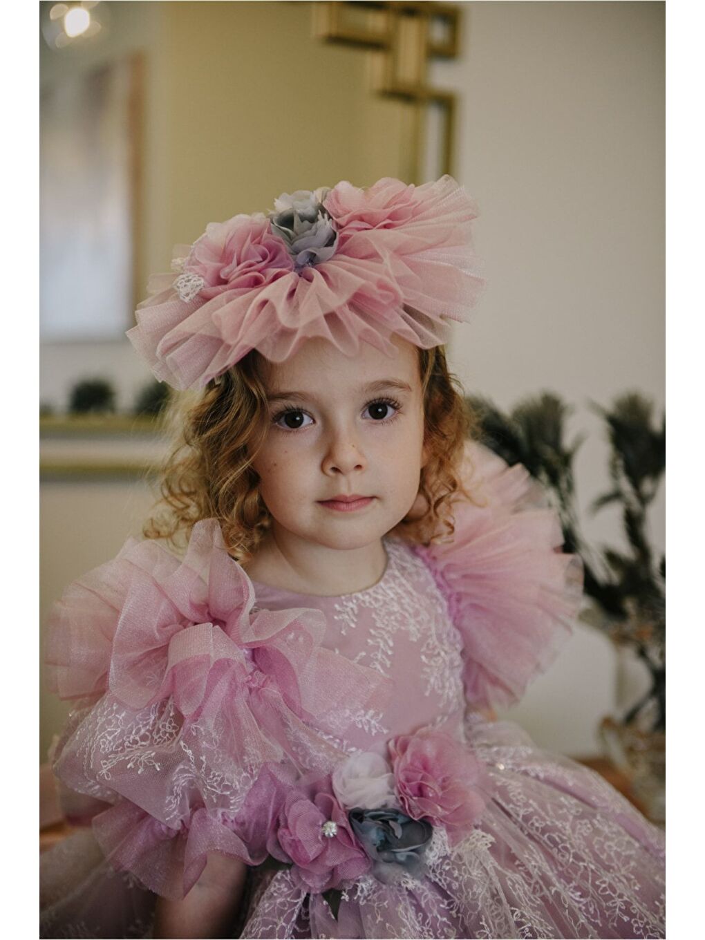 Pembe Kız Çocuk Taç Aksesuarlı Prenses Elbisesi-2