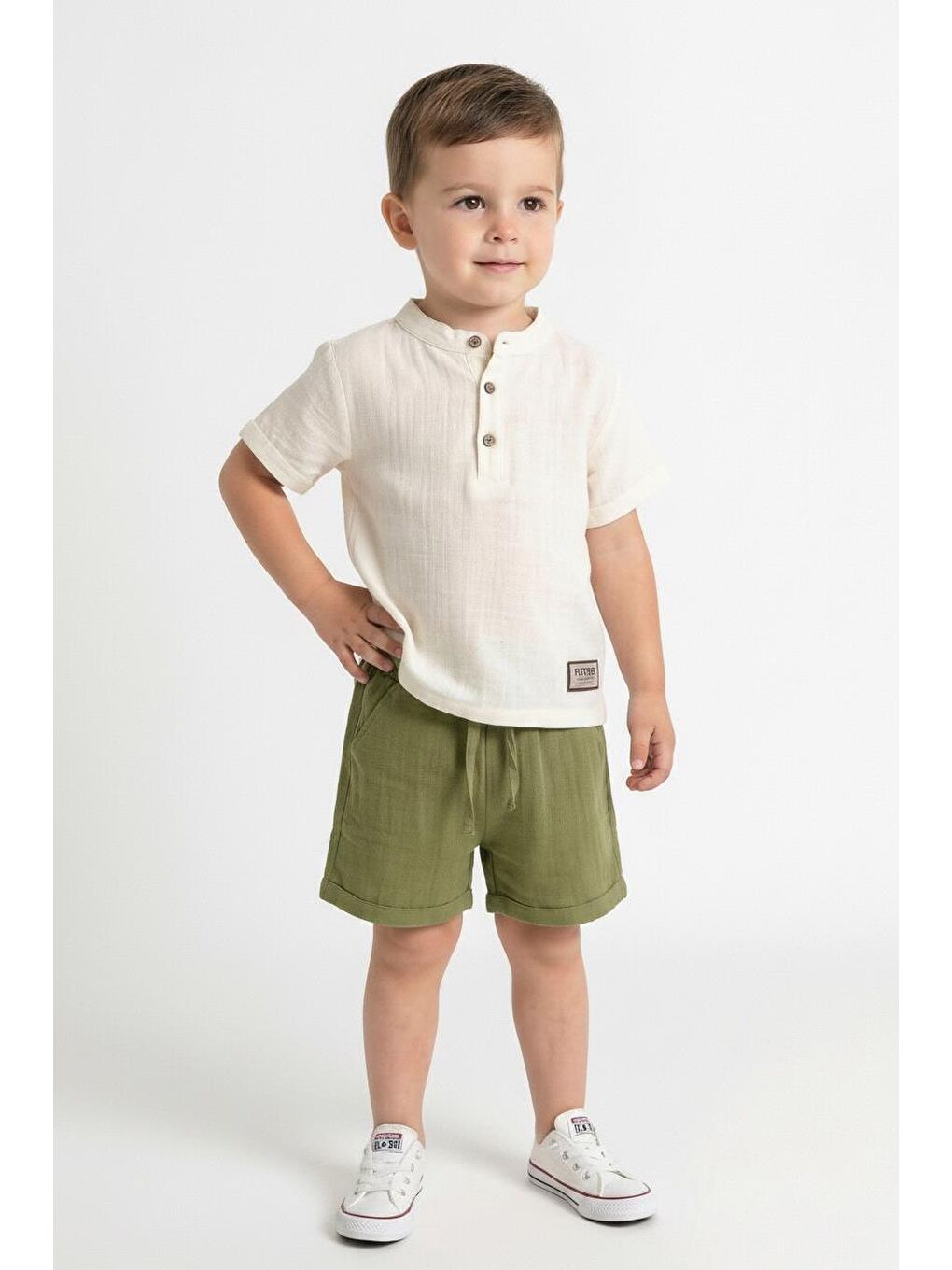 Yeşil Müslin Bis.Yaka Şortlu Takım-2