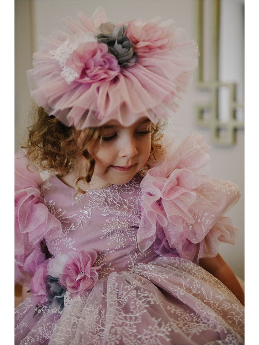 Pembe Kız Çocuk Taç Aksesuarlı Prenses Elbisesi-3