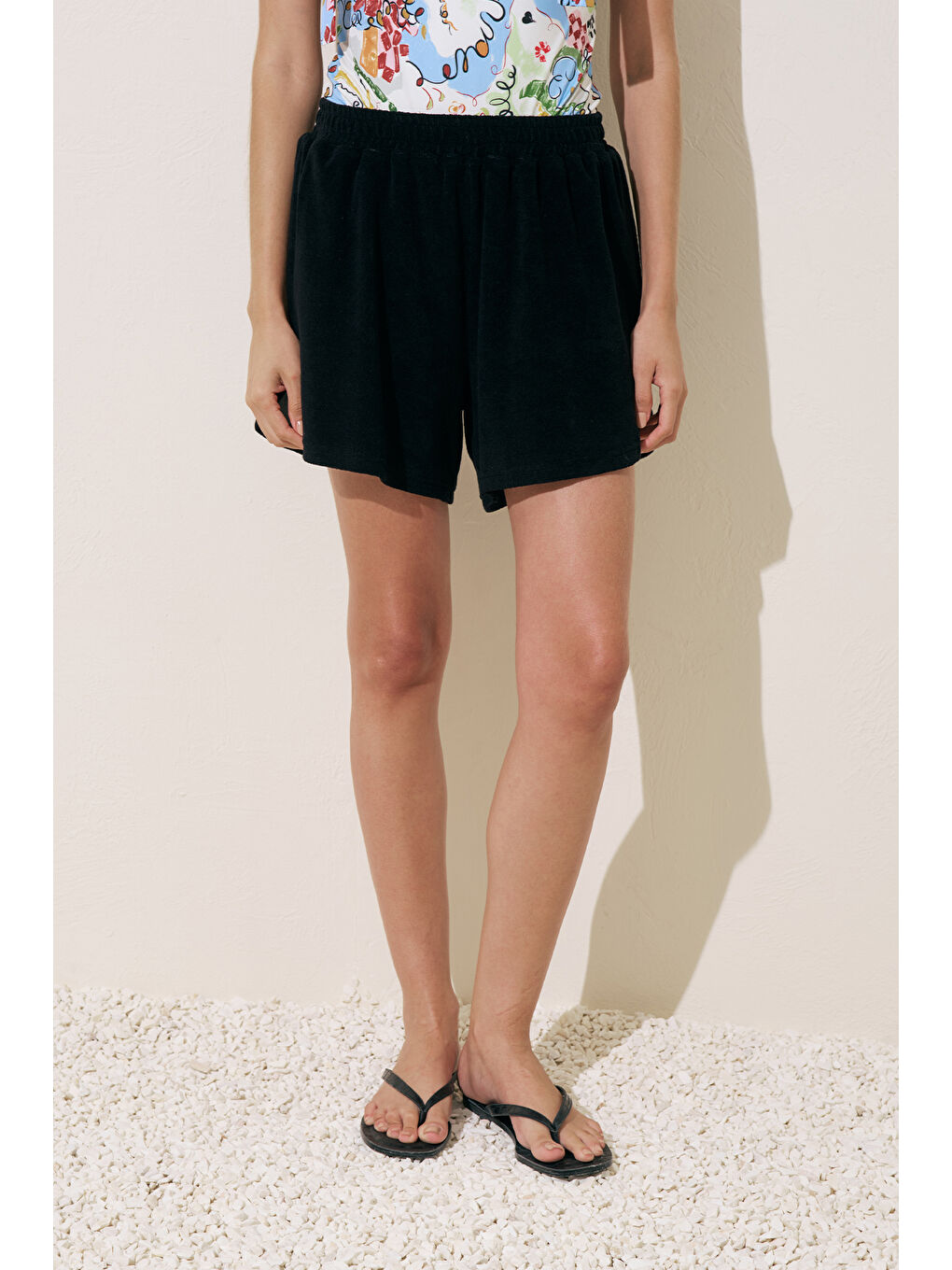 Havlu Kumaş Şort Siyah-3