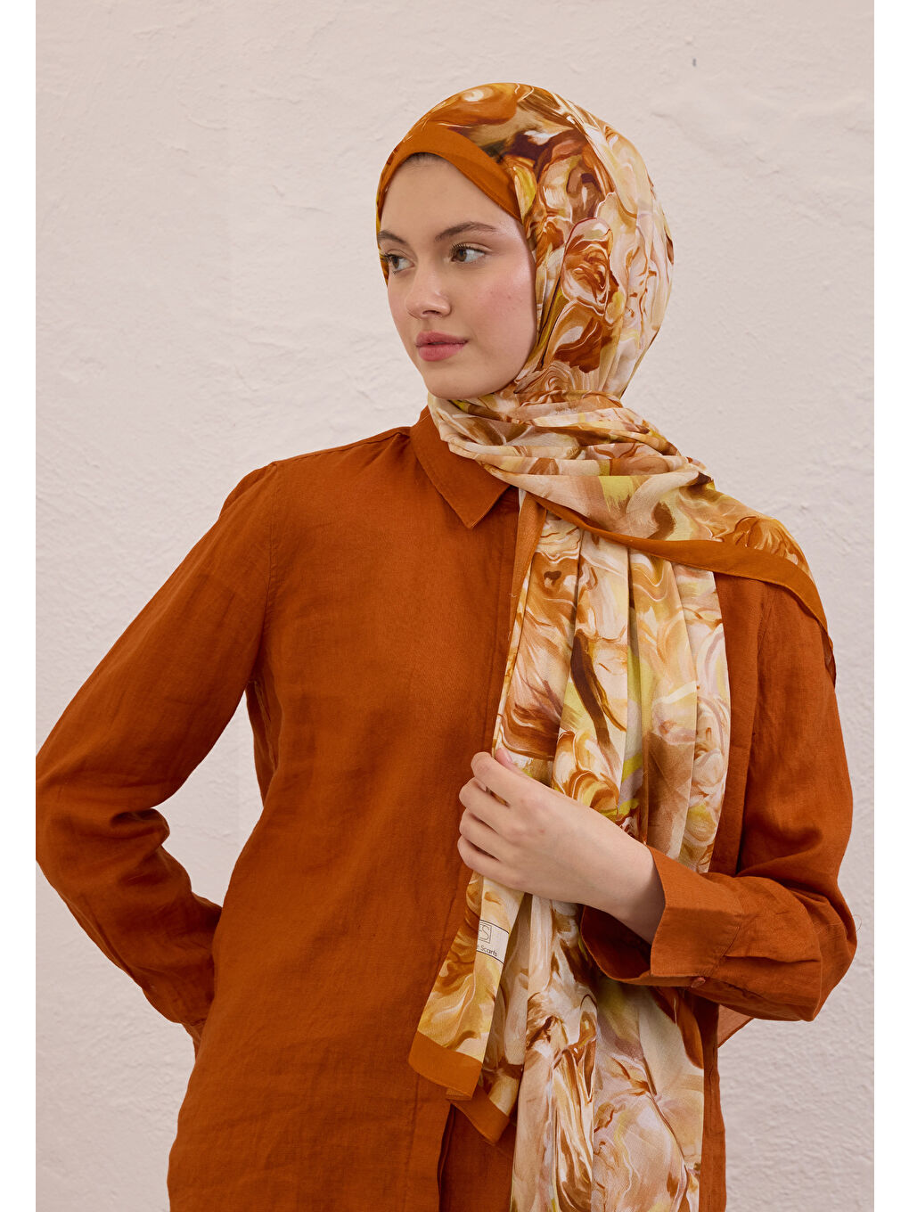 Kahverengi Nerıssa Desen Rami Şal Kiremit-1