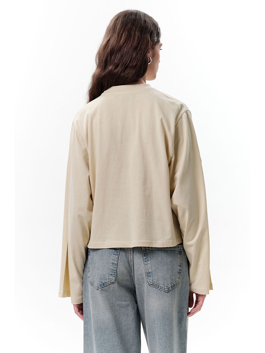 Sarı Baskılı Crop Uzun Kol T-Shırt Objeckt-6