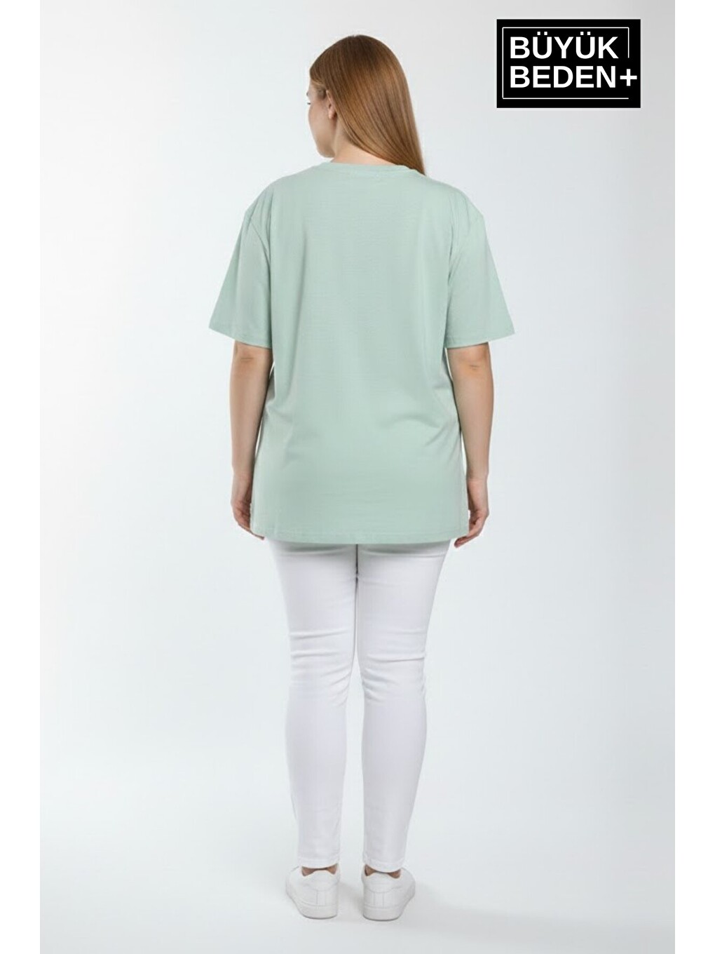 Turkuaz Kadın Büyük Beden A Baskılı 3xl-6xl Bisiklet Yaka Tshırt SPR26BTSK510-12-2