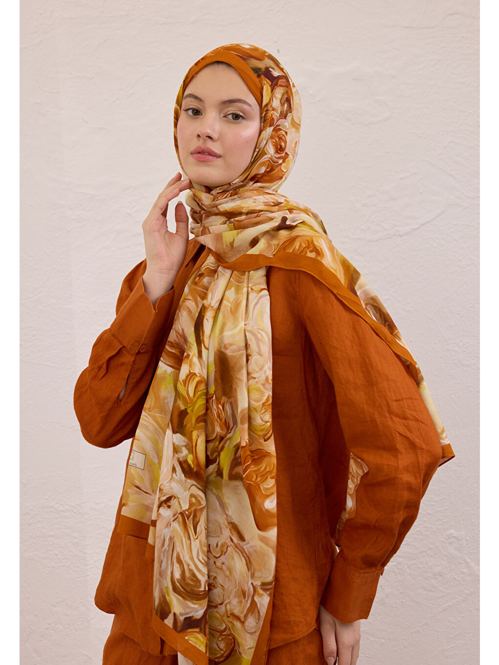 Kahverengi Nerıssa Desen Rami Şal Kiremit-2