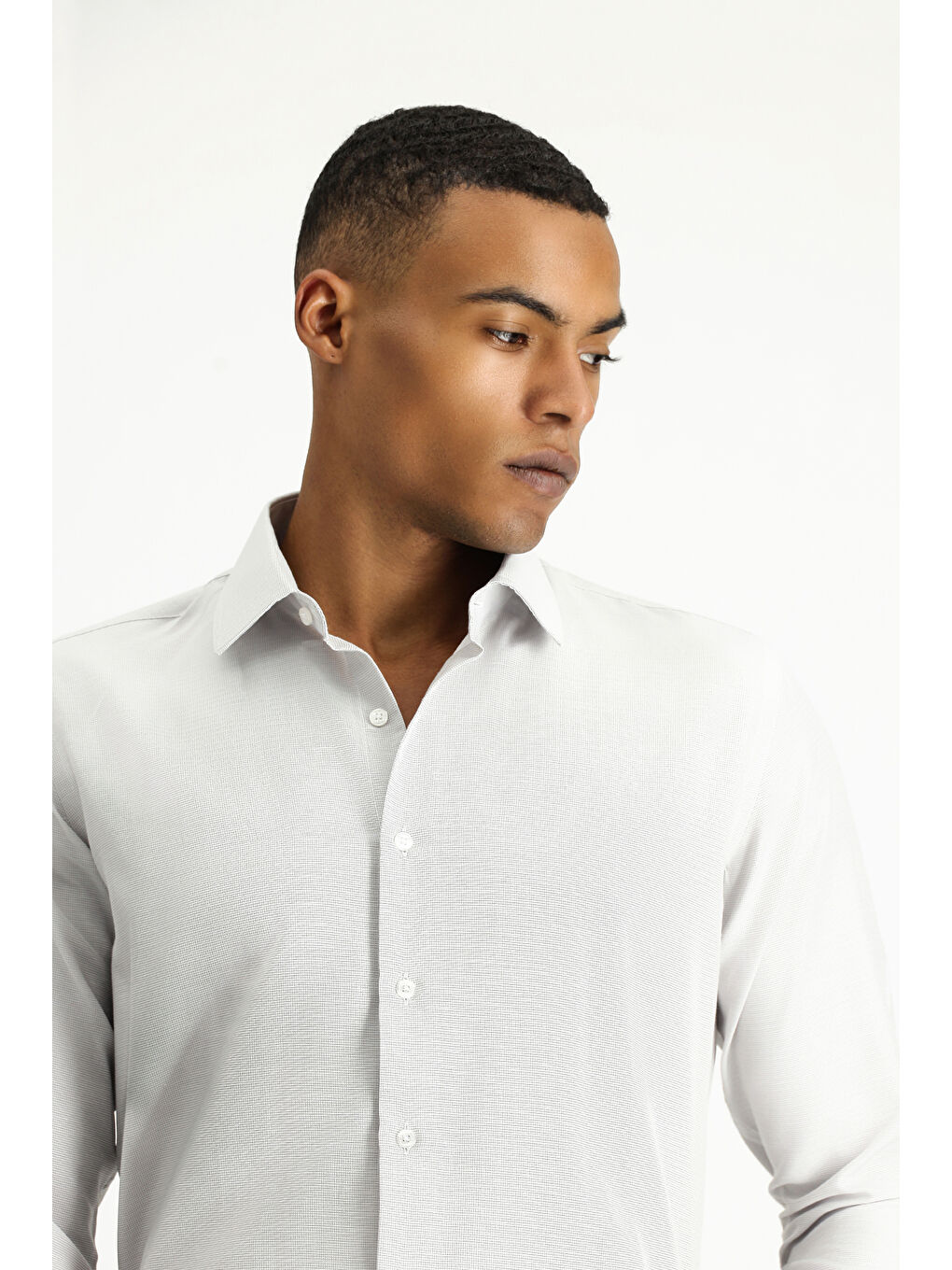 Gri Uzun Kol Slim Fit Dar Kesim Klasik Desenli Pamuklu Kolay Ütülenebilir Gömlek