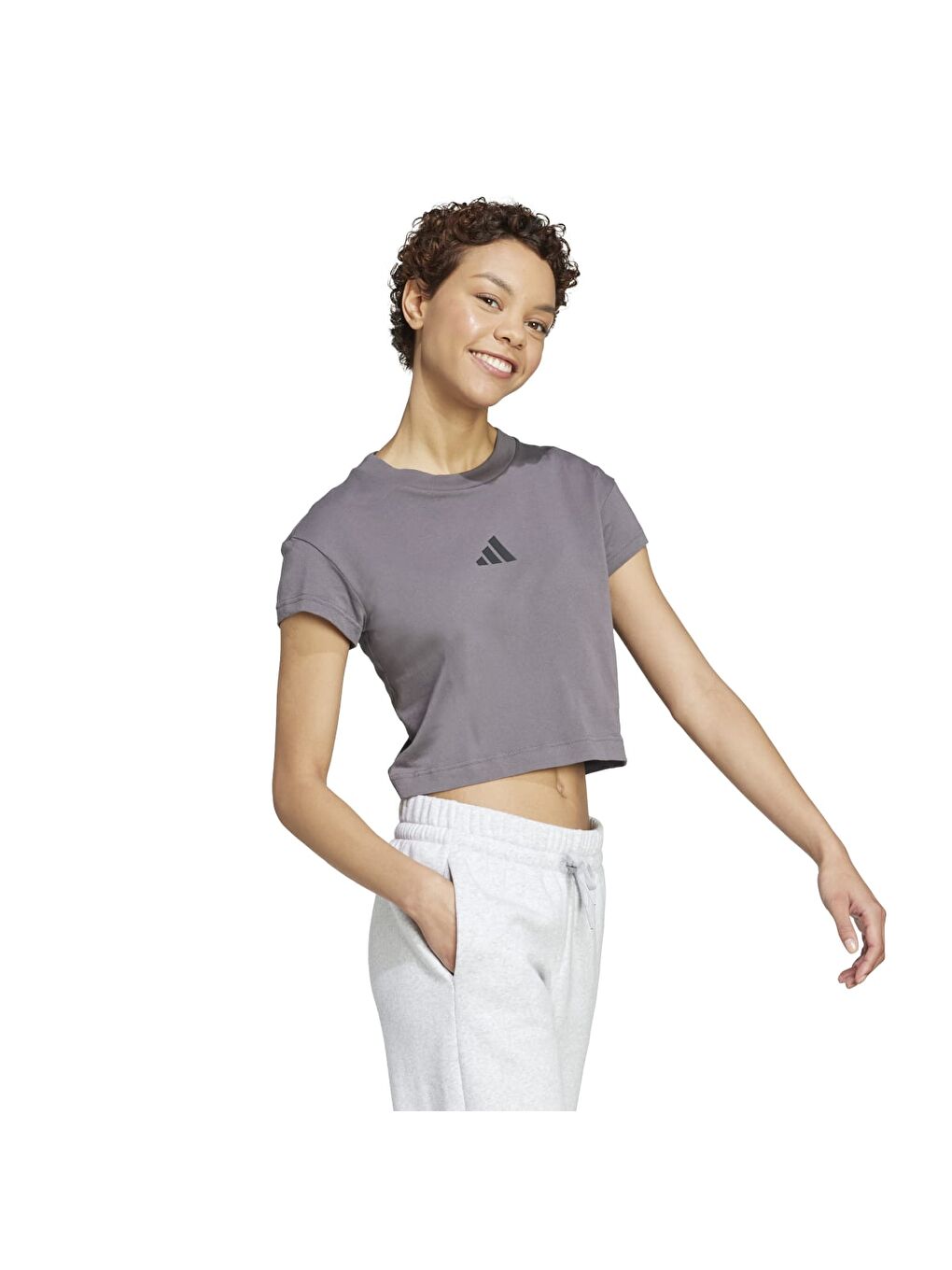 FI Small Logo Bb Kadın Gri Yuvarlak Yaka Tişört-2