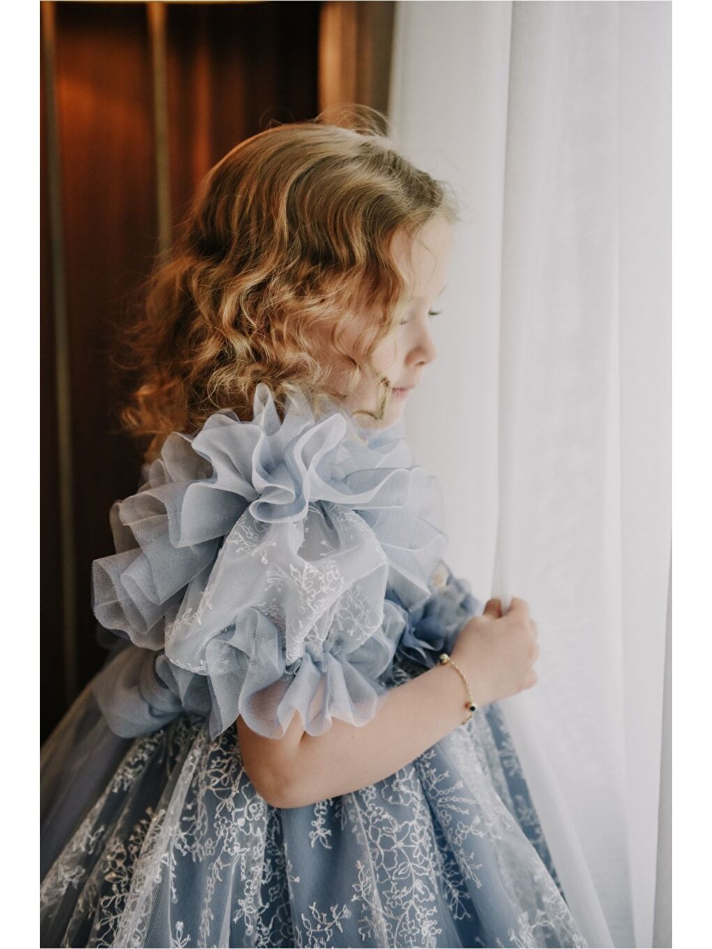 Mavi Kız Çocuk Taç Aksesuarlı Prenses Elbisesi-1