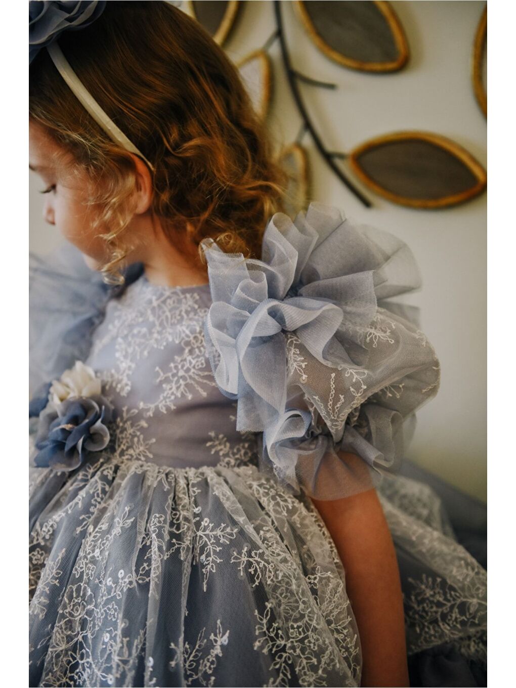 Mavi Kız Çocuk Taç Aksesuarlı Prenses Elbisesi-2