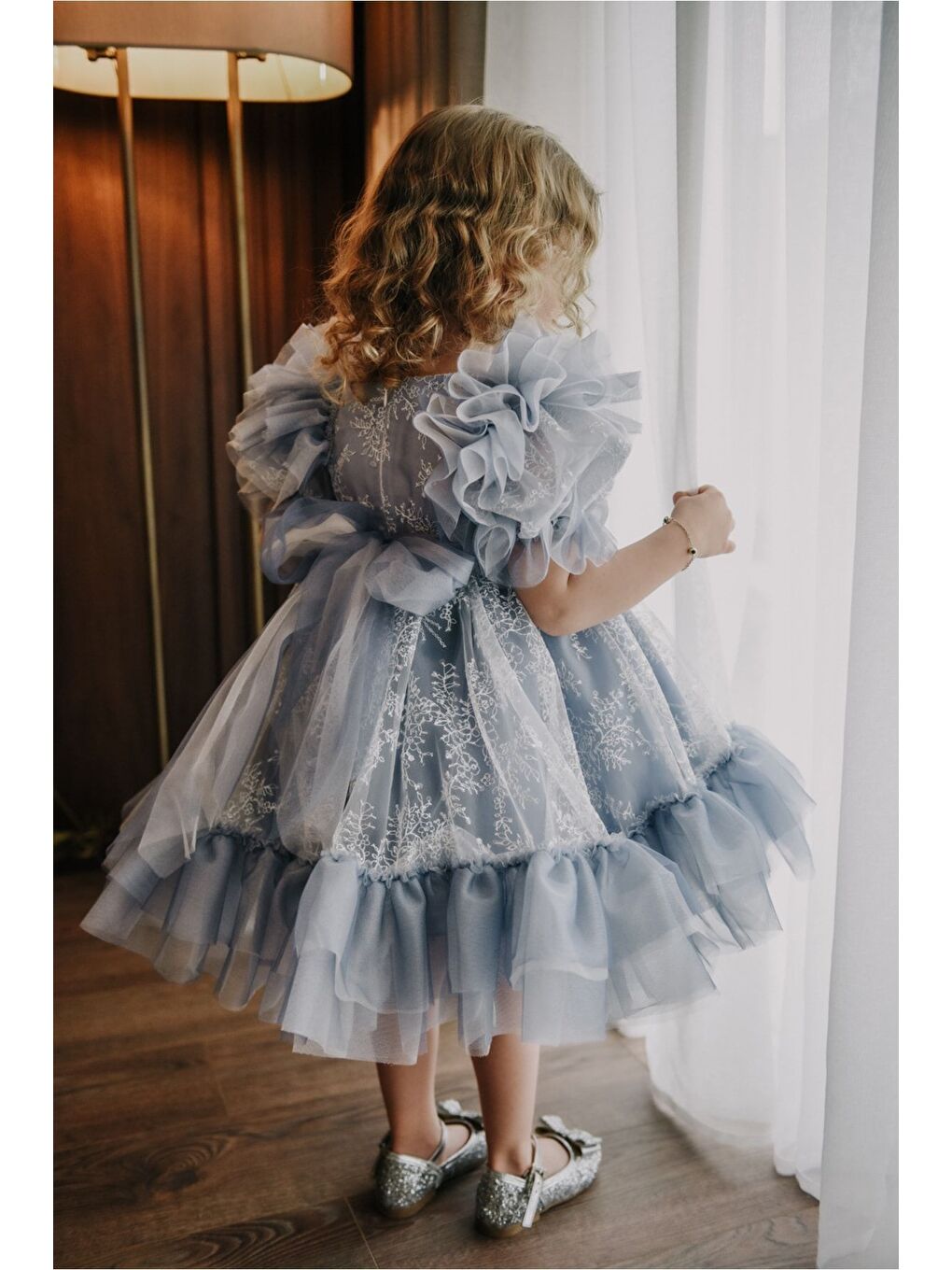 Mavi Kız Çocuk Taç Aksesuarlı Prenses Elbisesi-3