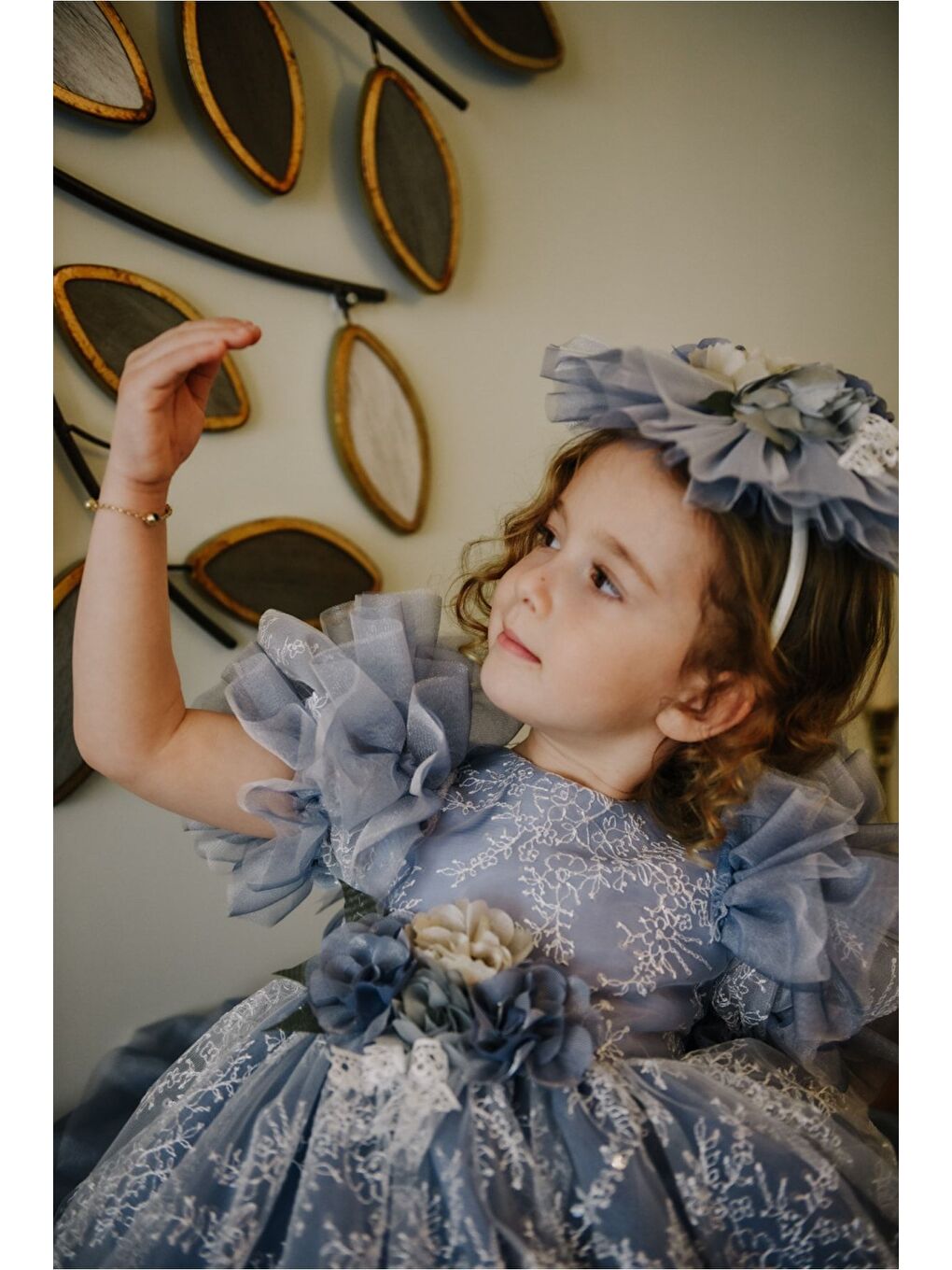 Mavi Kız Çocuk Taç Aksesuarlı Prenses Elbisesi-4