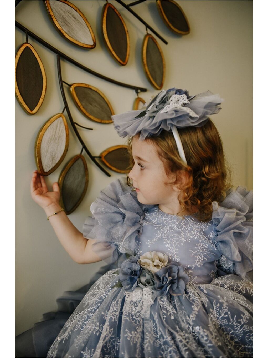 Mavi Kız Çocuk Taç Aksesuarlı Prenses Elbisesi-5