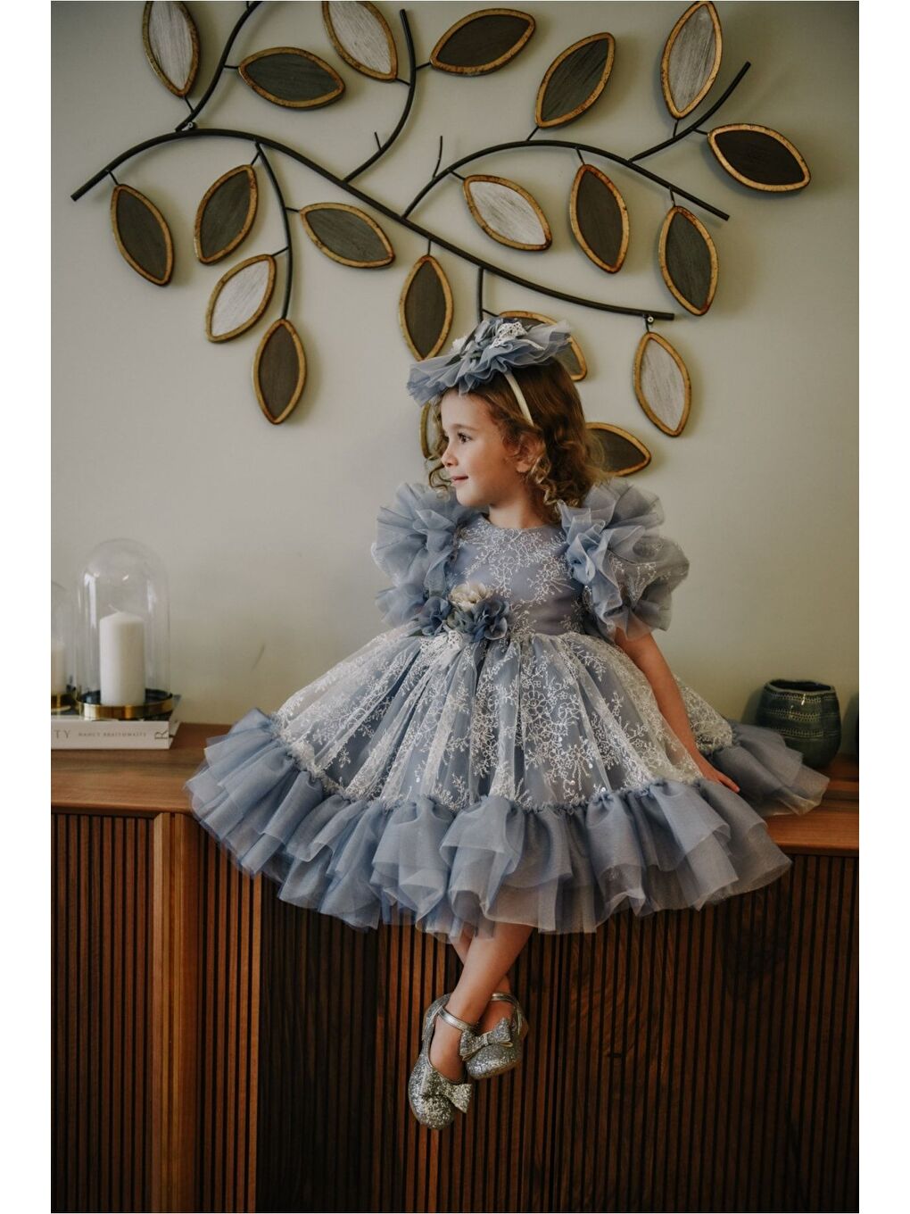 Mavi Kız Çocuk Taç Aksesuarlı Prenses Elbisesi-6