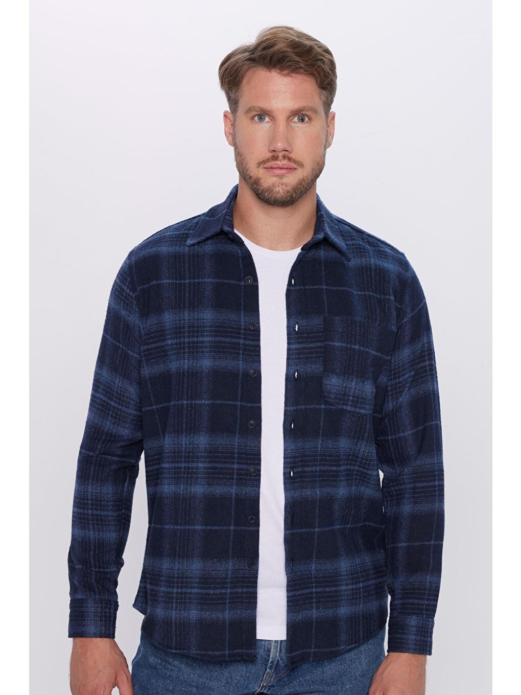 Karışık Erkek Regular Fit Klasik Kesim Tek Cepli Kareli Kışlık Oduncu Gömlek-1