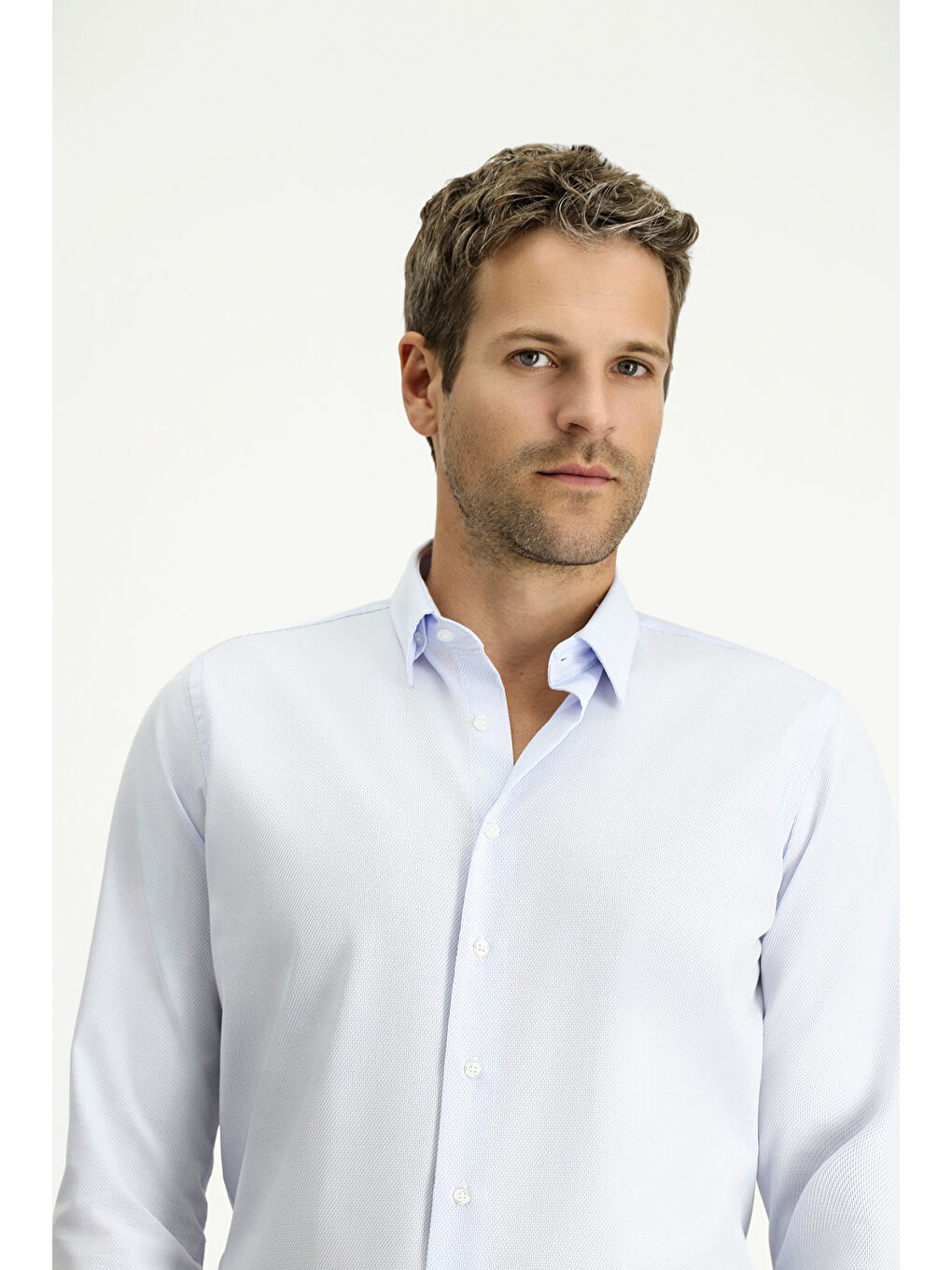 Mavi Uzun Kol Slim Fit Dar Kesim Non Iron Klasik Desenli Pamuklu %100 Pamuk Gömlek