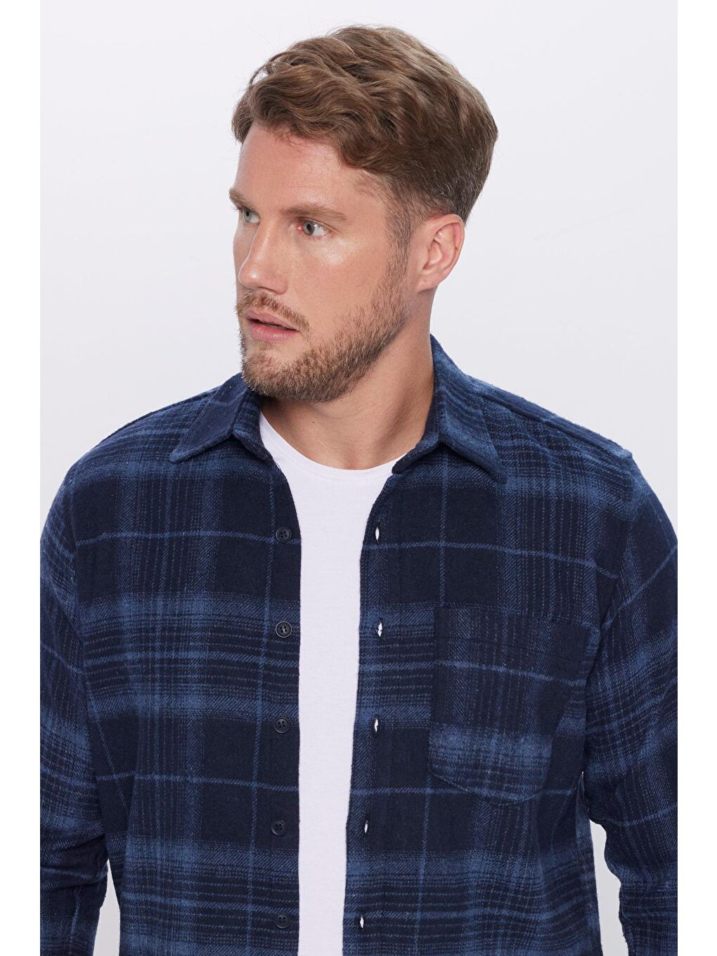 Karışık Erkek Regular Fit Klasik Kesim Tek Cepli Kareli Kışlık Oduncu Gömlek-2