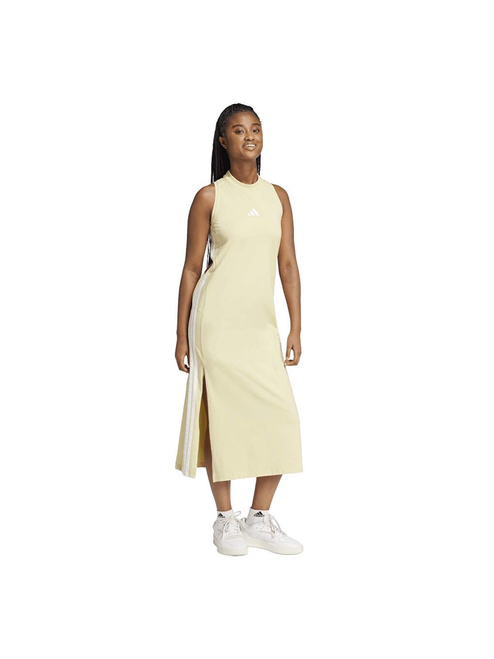 3S Sj Kadın Sarı Yuvarlak Yaka Elbise-4