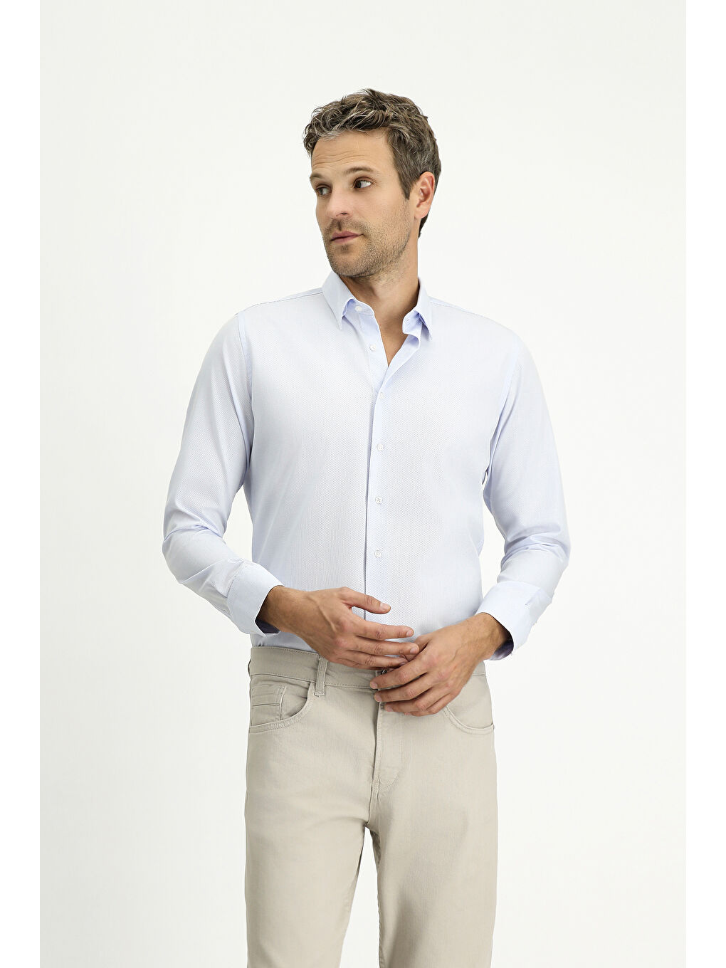 Mavi Uzun Kol Slim Fit Dar Kesim Non Iron Klasik Desenli Pamuklu %100 Pamuk Gömlek-2