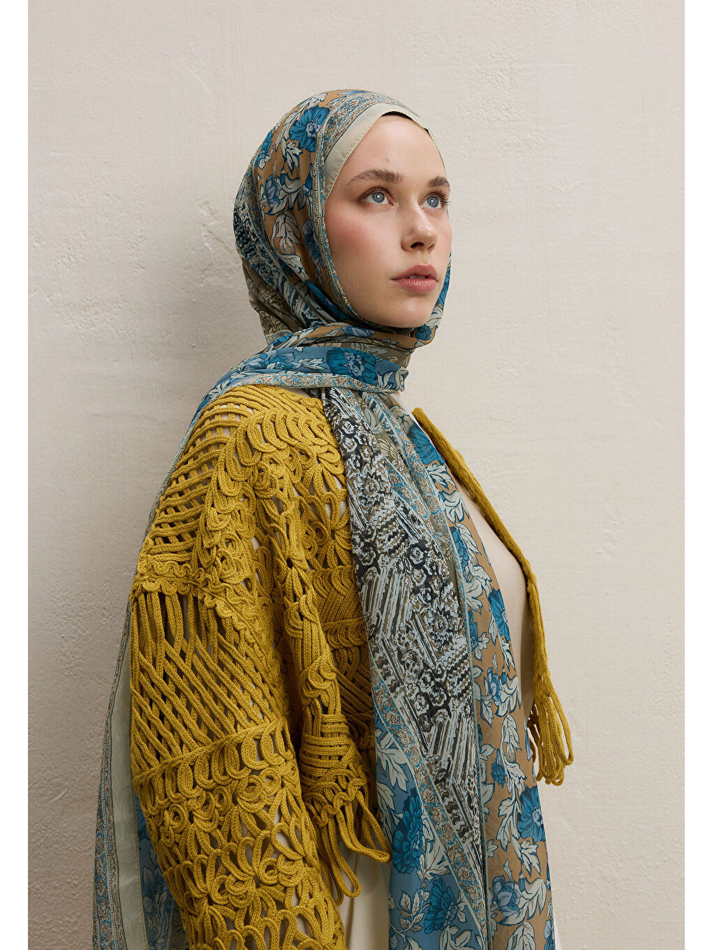 Yeşil Adella Desen İpek Krep Şal Adaçayı-2