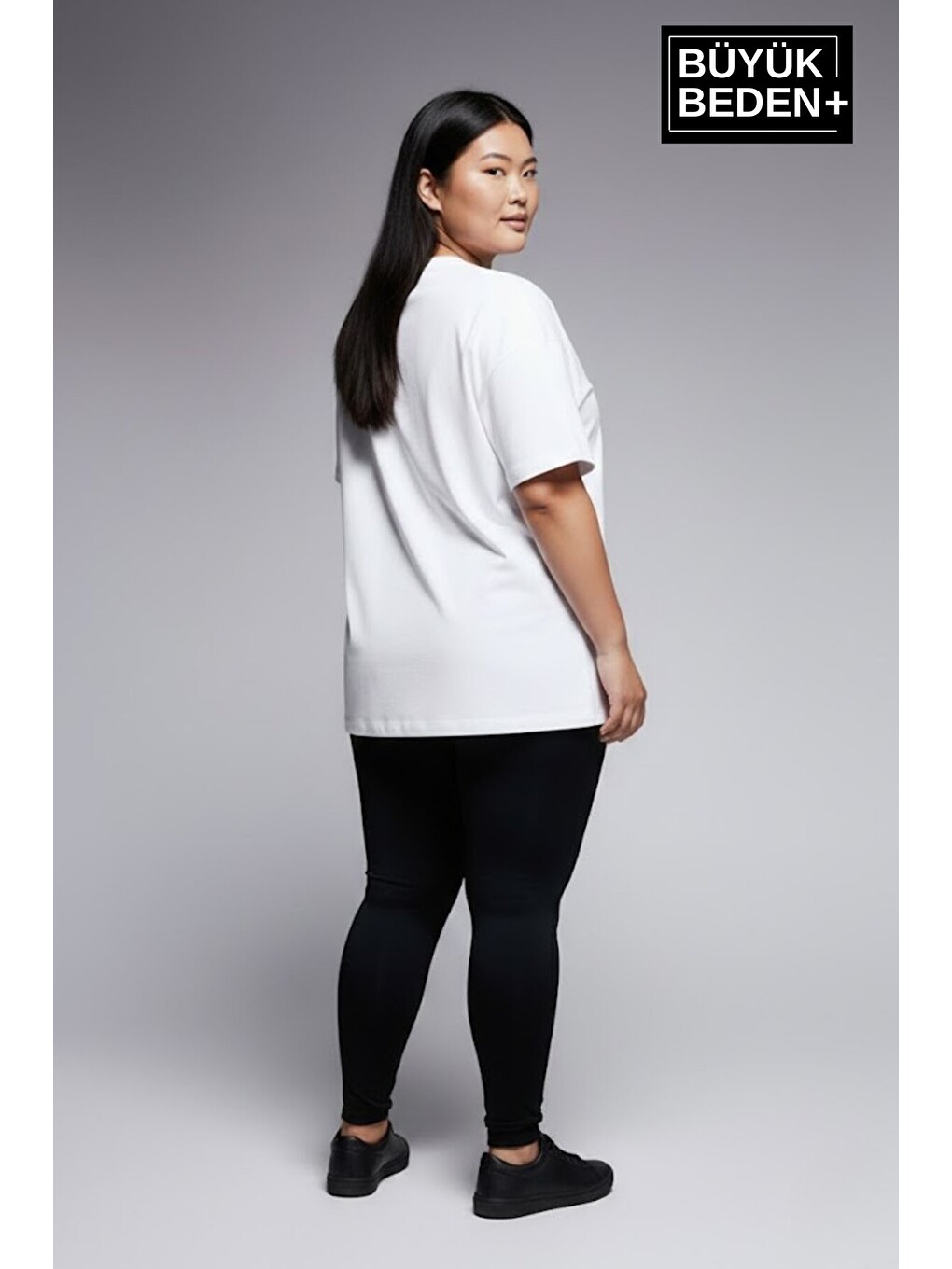 Beyaz Kadın Büyük Beden A Baskılı 3xl-6xl Bisiklet Yaka Tshırt SPR26BTSK510-12-1