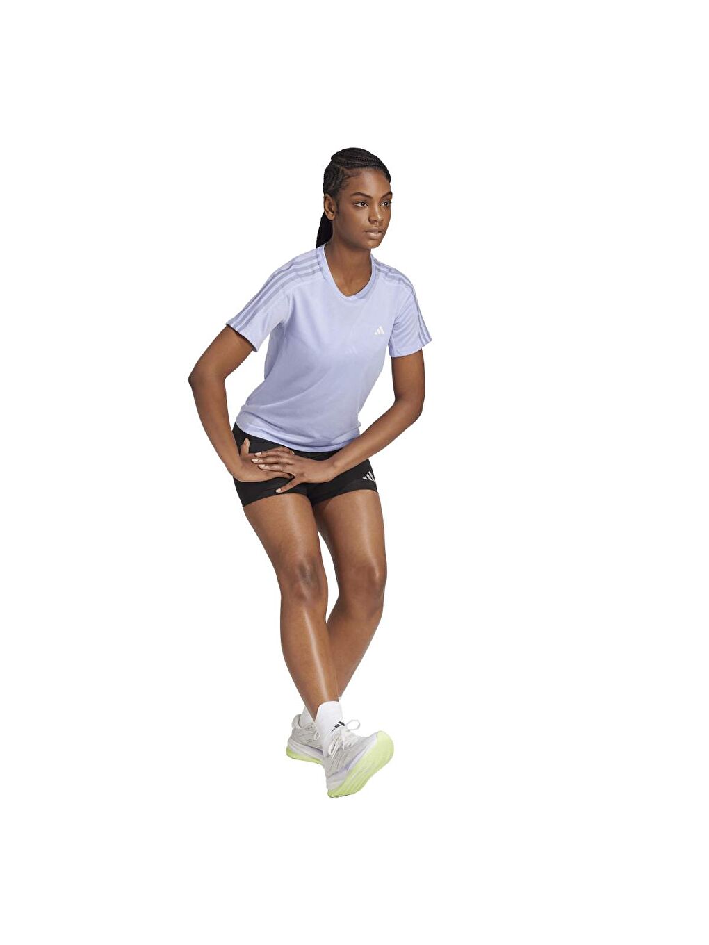 Own The Run 3-Stripes Kadın Mor Yuvarlak Yaka Tişört-4