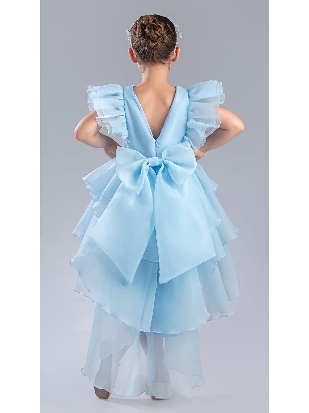 Mavi Kız Çocuk Kuyruklu , Taçlı Vragia Abiye Elbise M00745-1