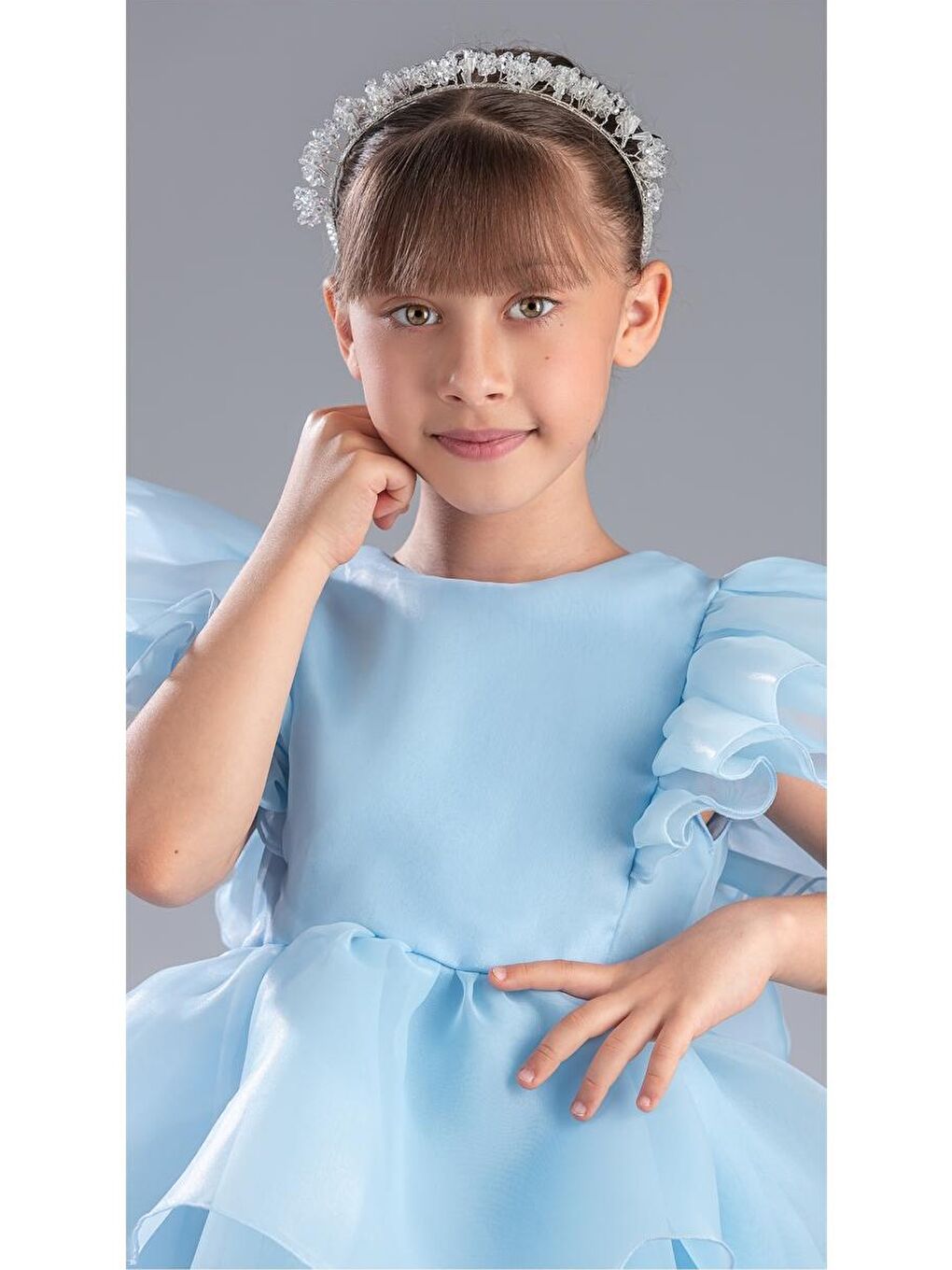 Mavi Kız Çocuk Kuyruklu , Taçlı Vragia Abiye Elbise M00745-2