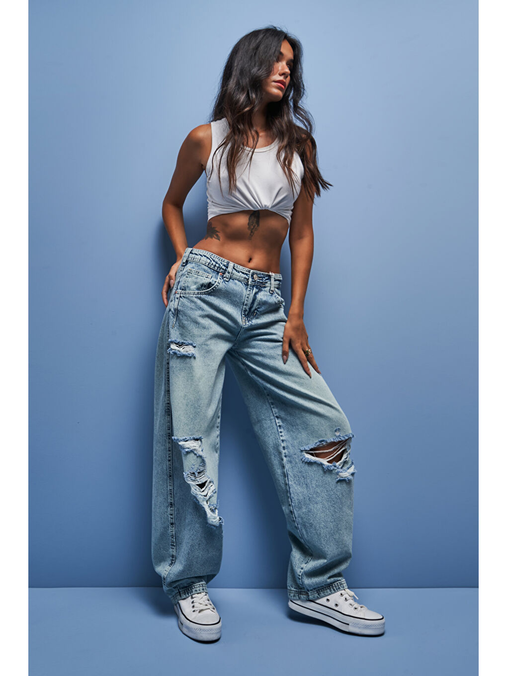 Mavi Kadın Carpenter Fit Yırtık Detaylı Denim