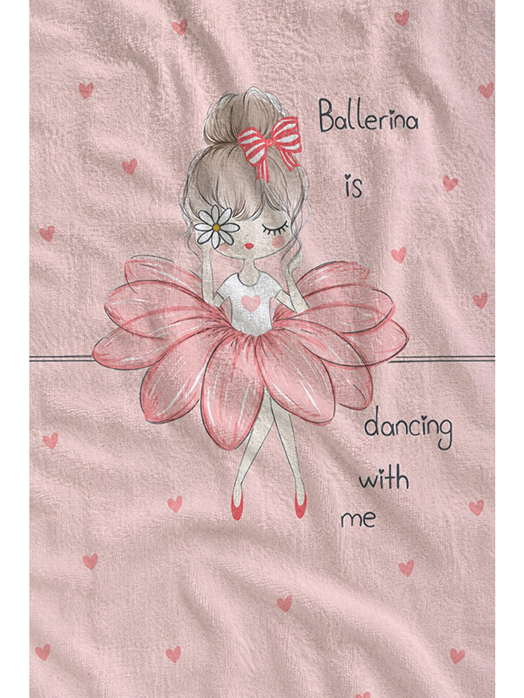 Masalsı Balerin Kız Pembe Çiçekli Desenli 70x150 Plaj Havlusu - Dijital Baskılı Banyo Havlusu-2