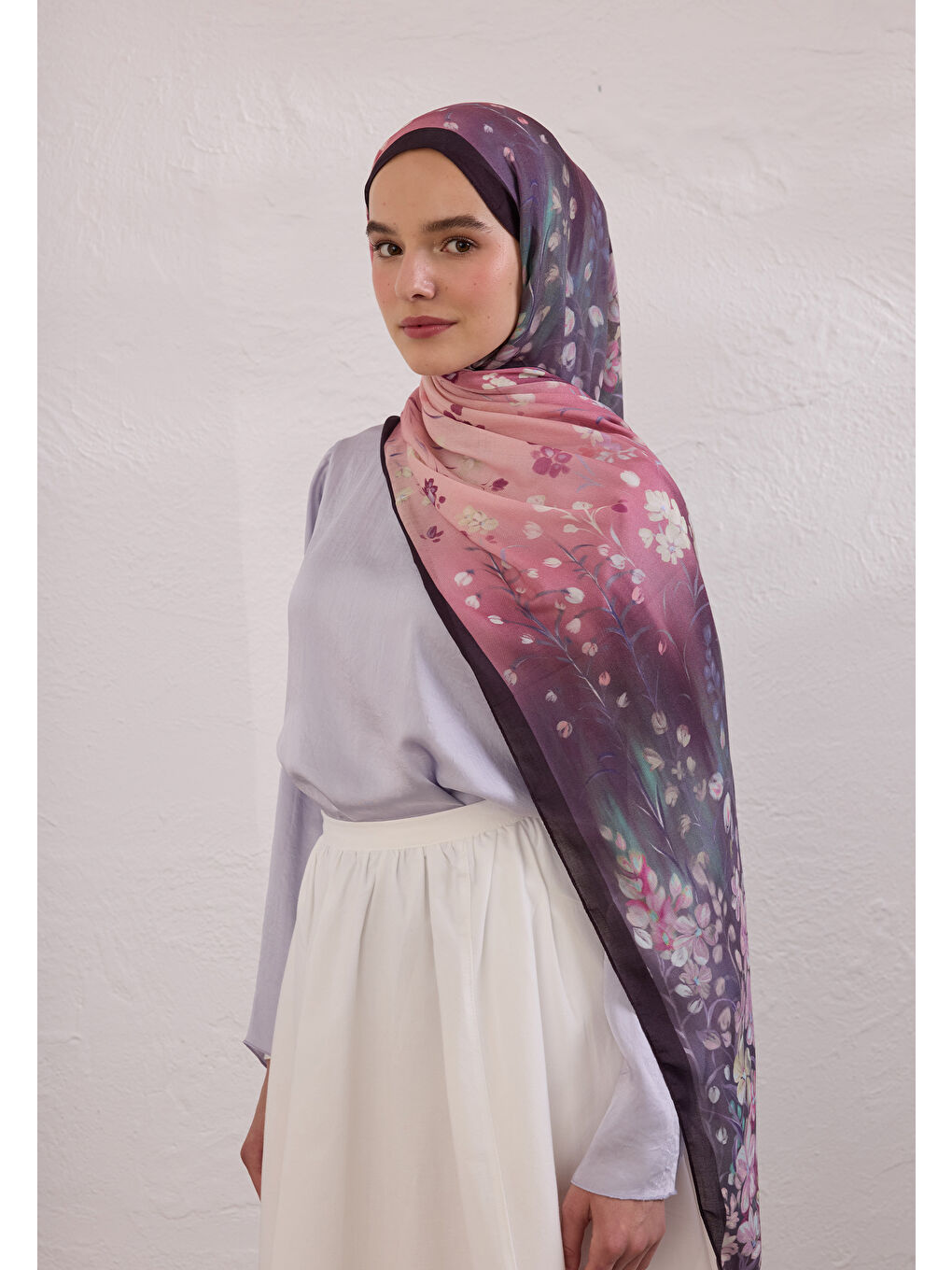 Wısterıa Desen Rami Şal Mor-2