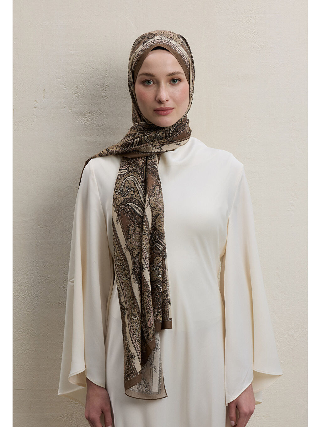 Kahverengi Paısley Elegance Desen Şal Sütlü Kahve-2