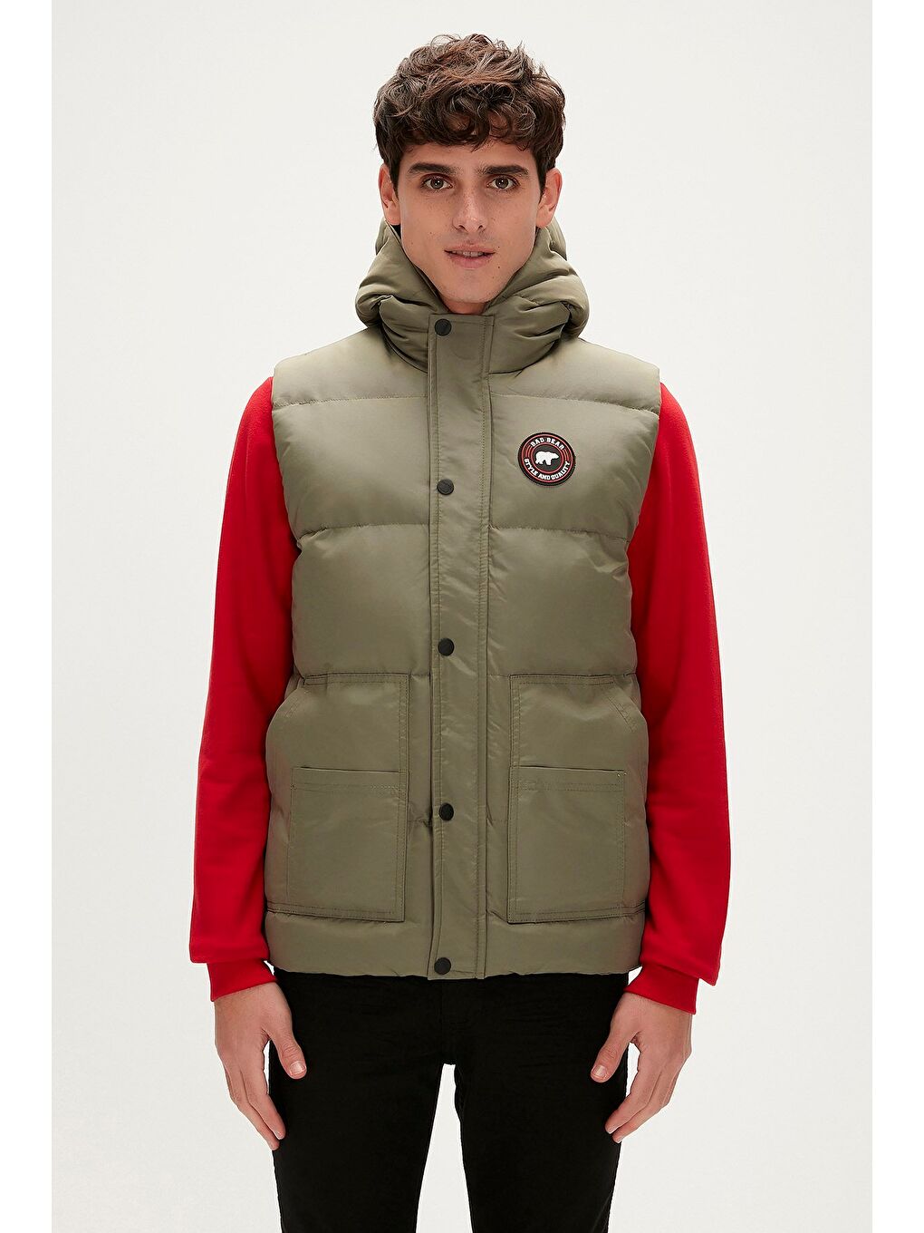 Bad Bear Gri-Yeşil Finder Vest Thyme Yeşil Erkek Kapüşonlu Puffer Yelek