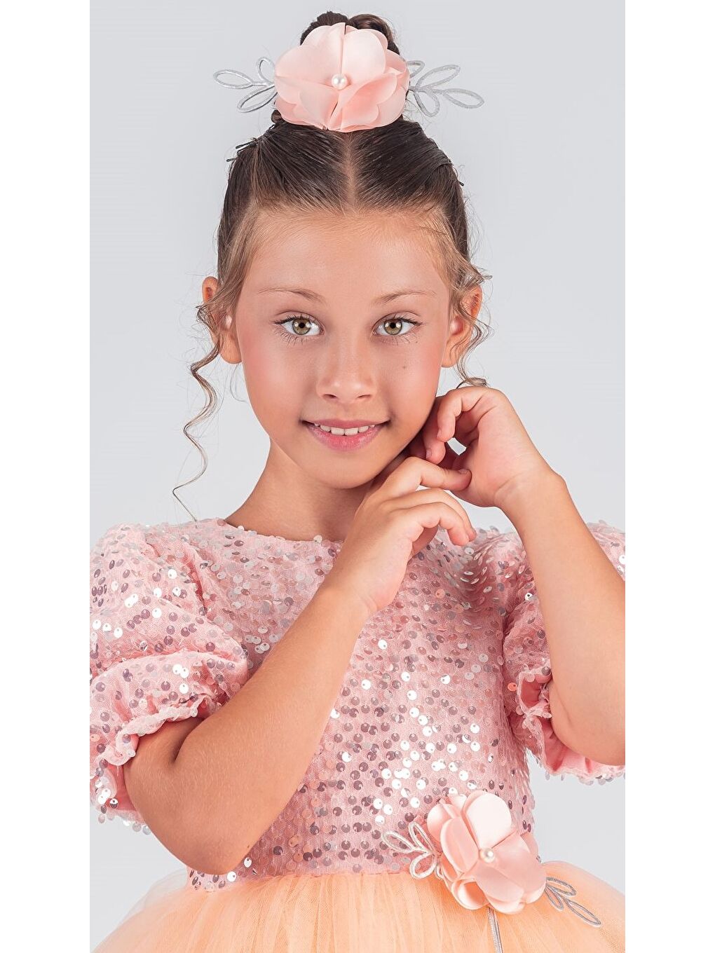 Pembe Kız Çocuk Etek Ucu Pullu Venna Abiye Elbise M00761-1