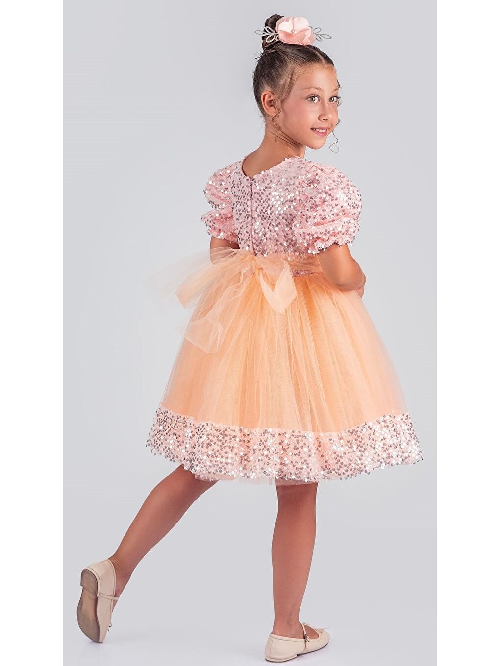 Pembe Kız Çocuk Etek Ucu Pullu Venna Abiye Elbise M00761-2