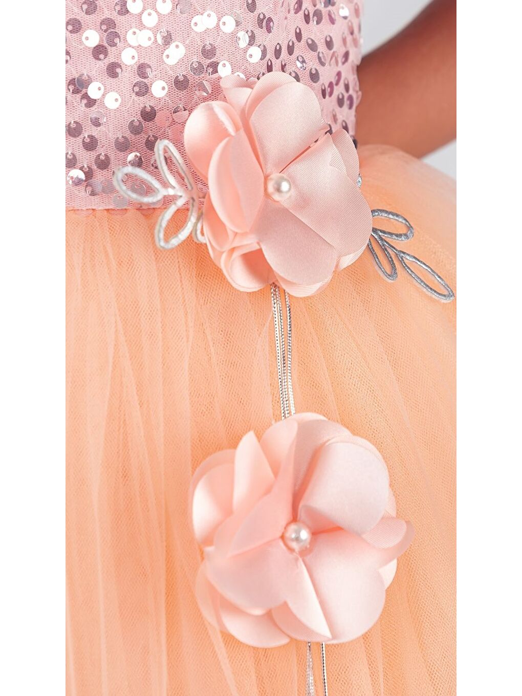 Pembe Kız Çocuk Etek Ucu Pullu Venna Abiye Elbise M00761-3