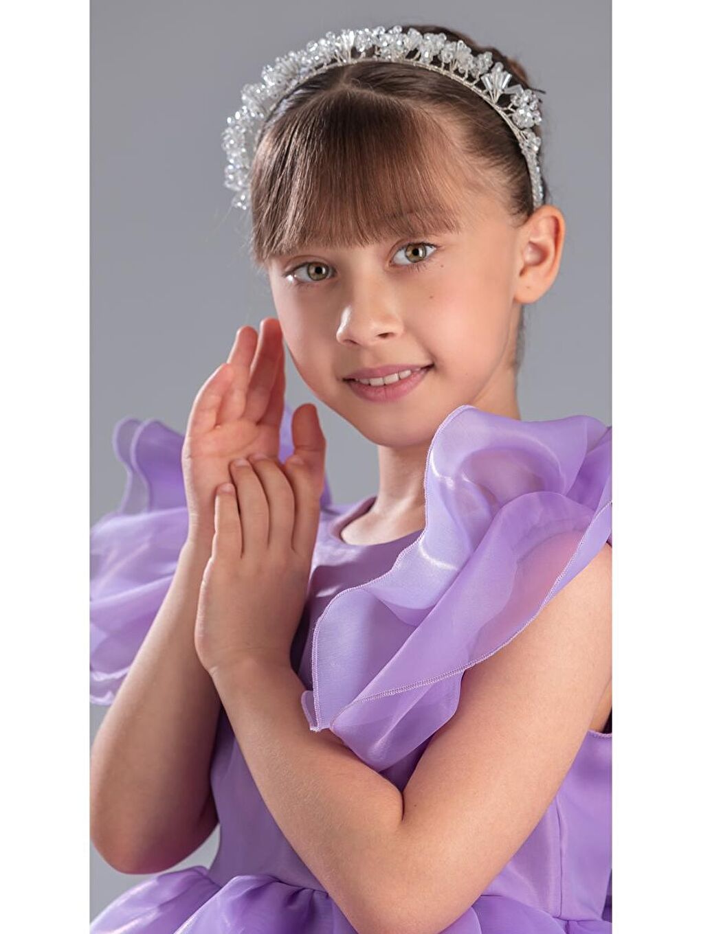 Lila Kız Çocuk Kuyruklu , Taçlı Vragia Abiye Elbise M00745-2