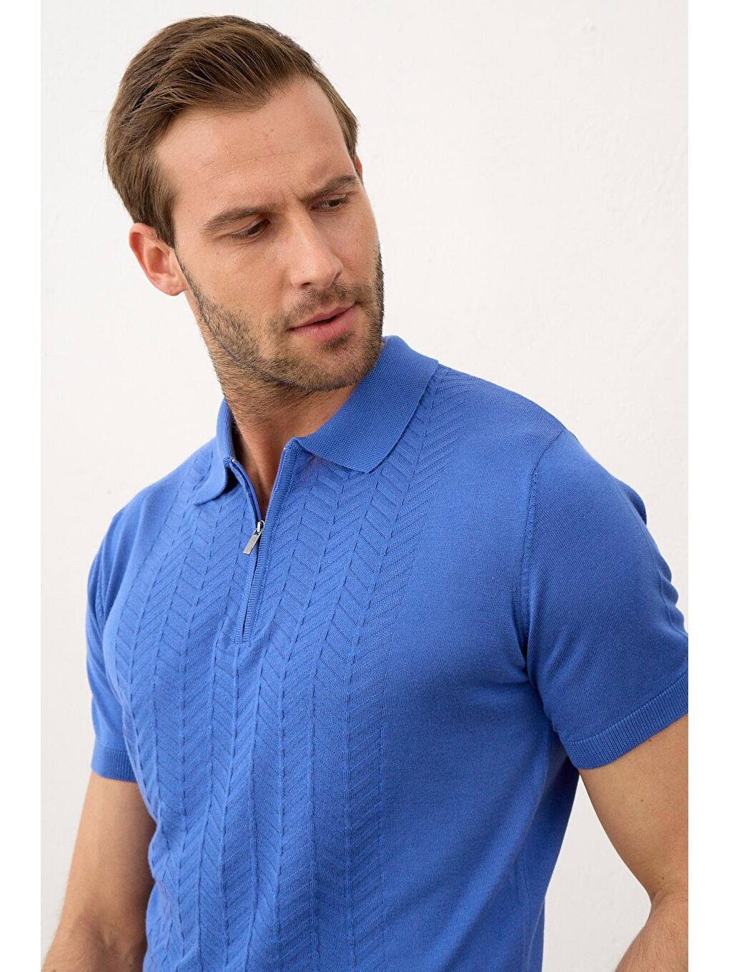 DANGER Saks Erkek Slim-Fit Polo Yaka Yazlık Triko T-shirt??Saks