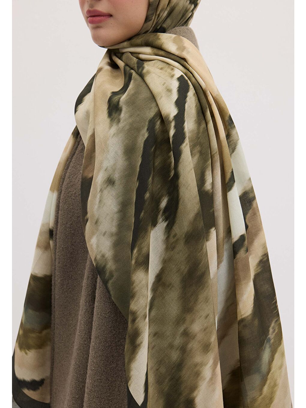 Tıe Dye Desen Şal Haki-3