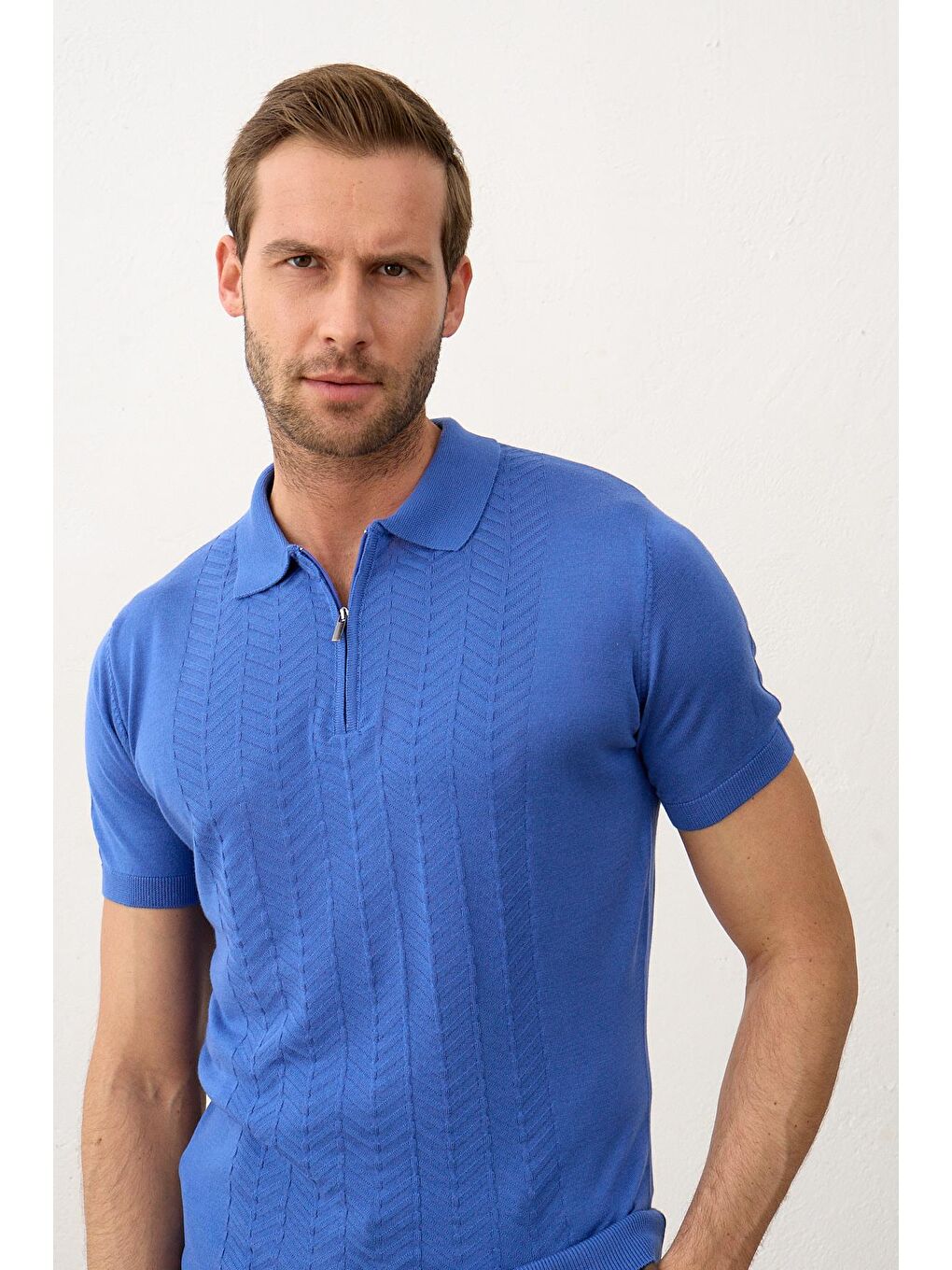 DANGER Saks Erkek Slim-Fit Polo Yaka Yazlık Triko T-shirt??Saks - 5