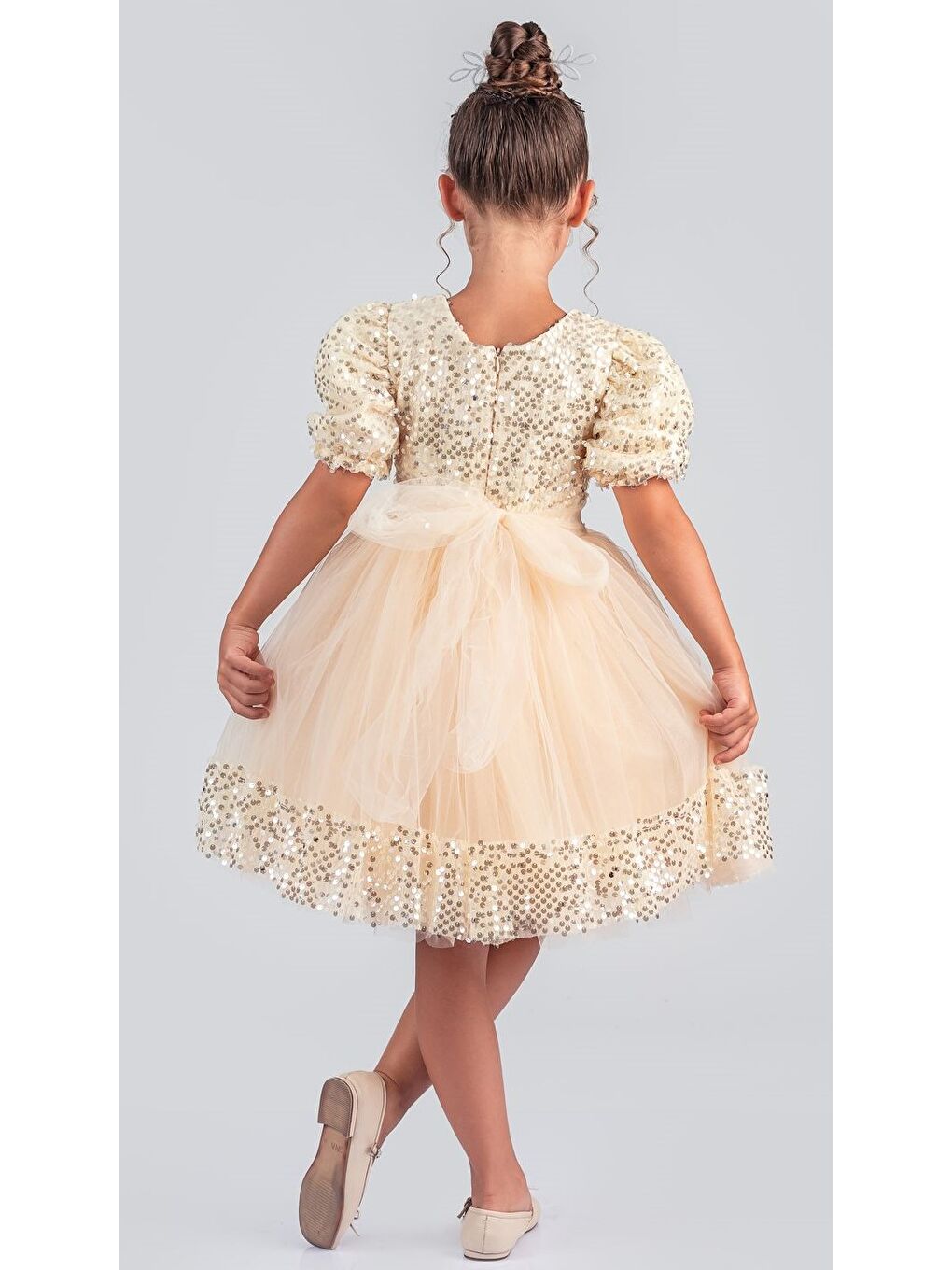 Sarı Kız Çocuk Etek Ucu Pullu Venna Abiye Elbise M00761-2